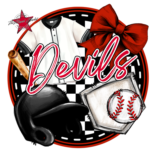 Devils Circle Baseball Design-Red
