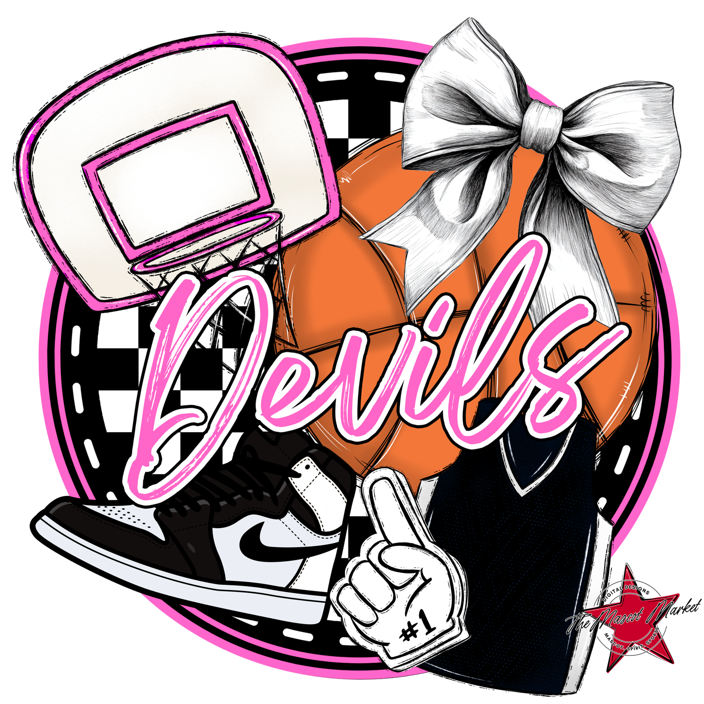 Devils Circle Basketball Design-Baby Pink