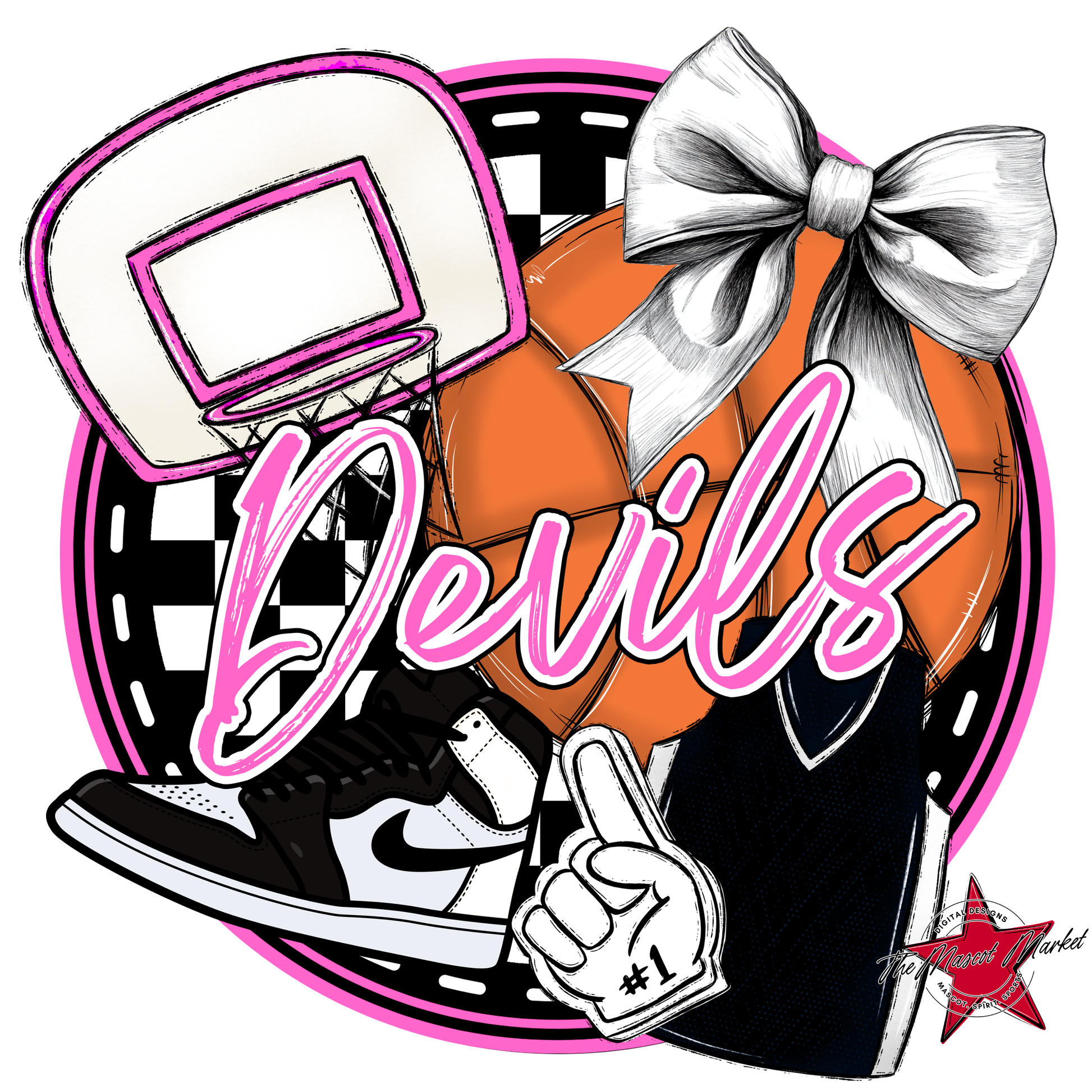 Devils Circle Basketball Design-Baby Pink