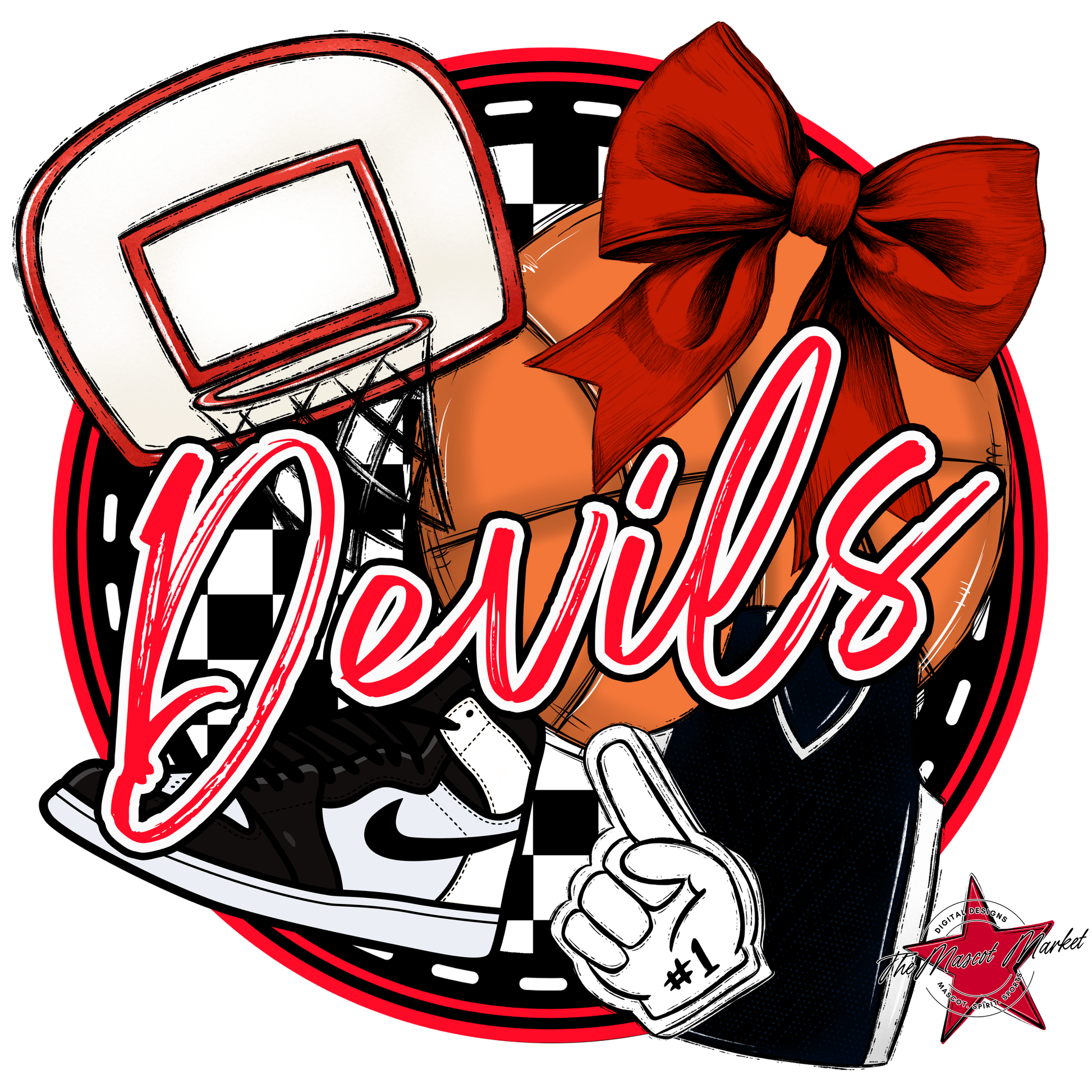 Devils Circle Basketball Design-Red