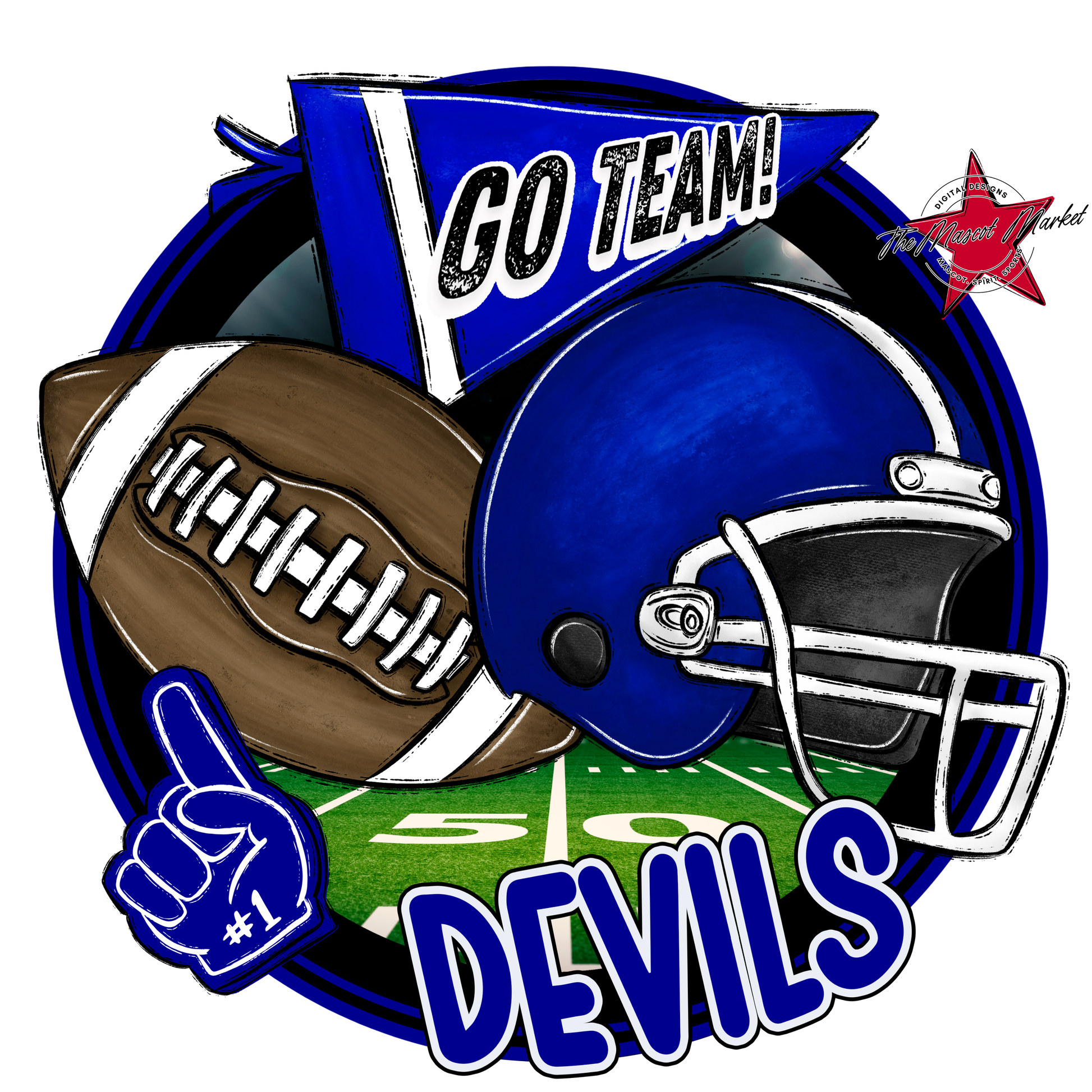 Devils Circle Football Design-Blue