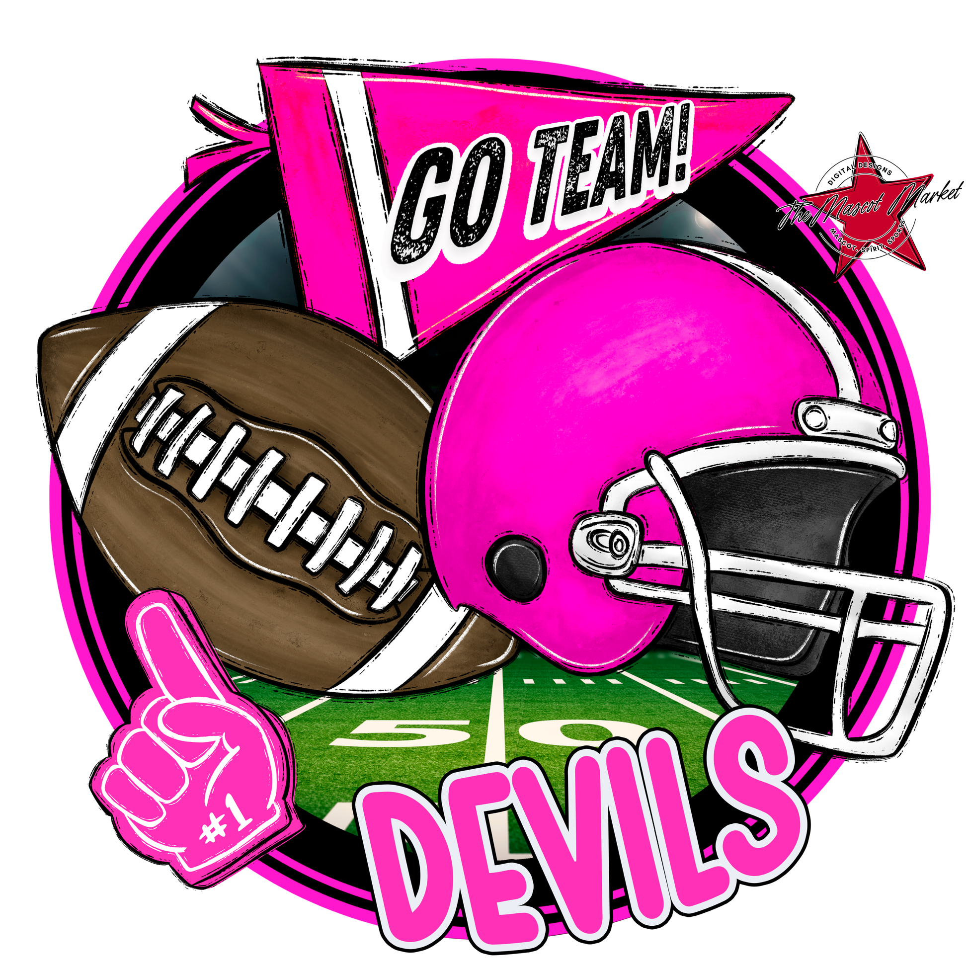 Devils Circle Football Design-Pink
