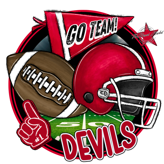Devils Circle Football Design-Red