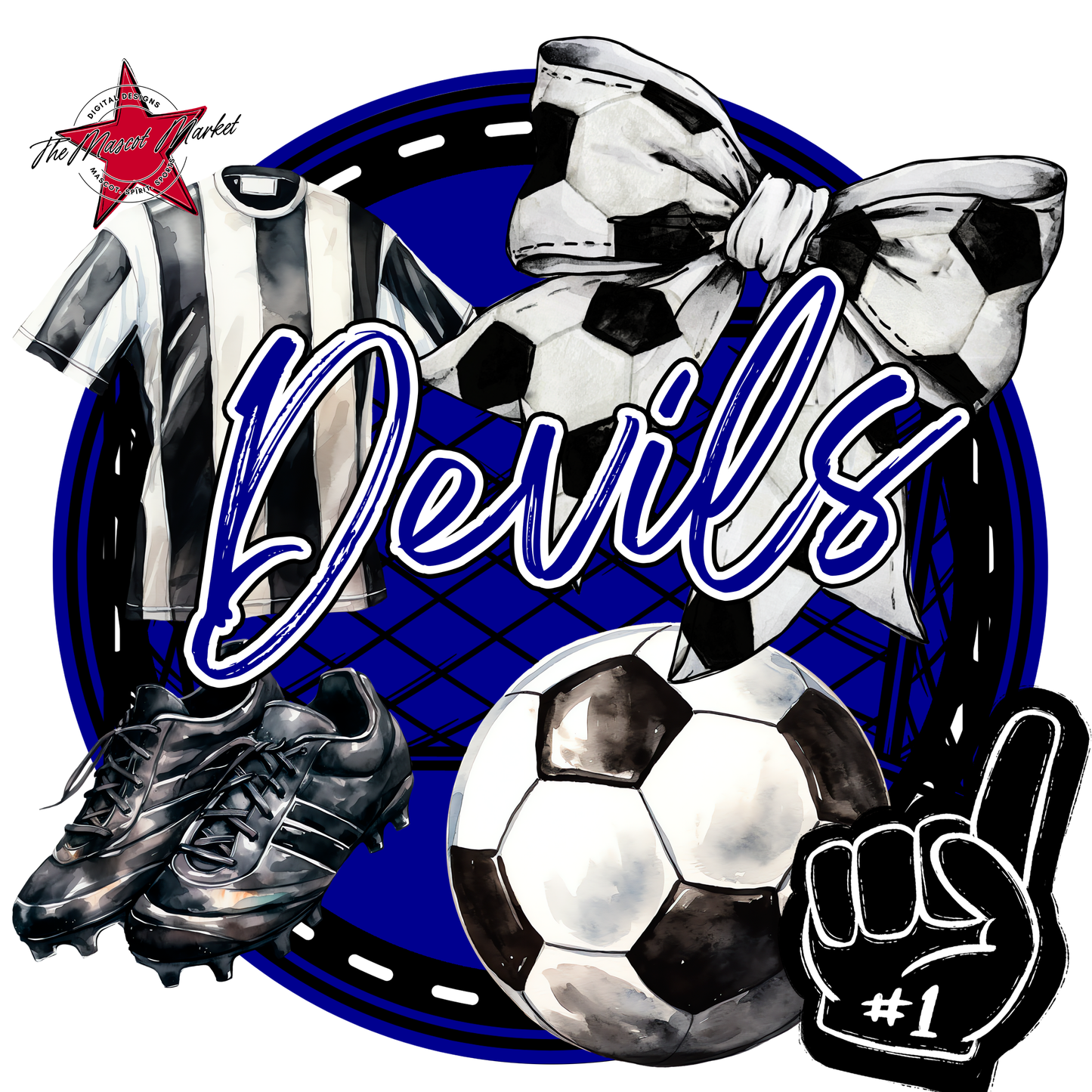 Devils Circle Soccer Design-Blue
