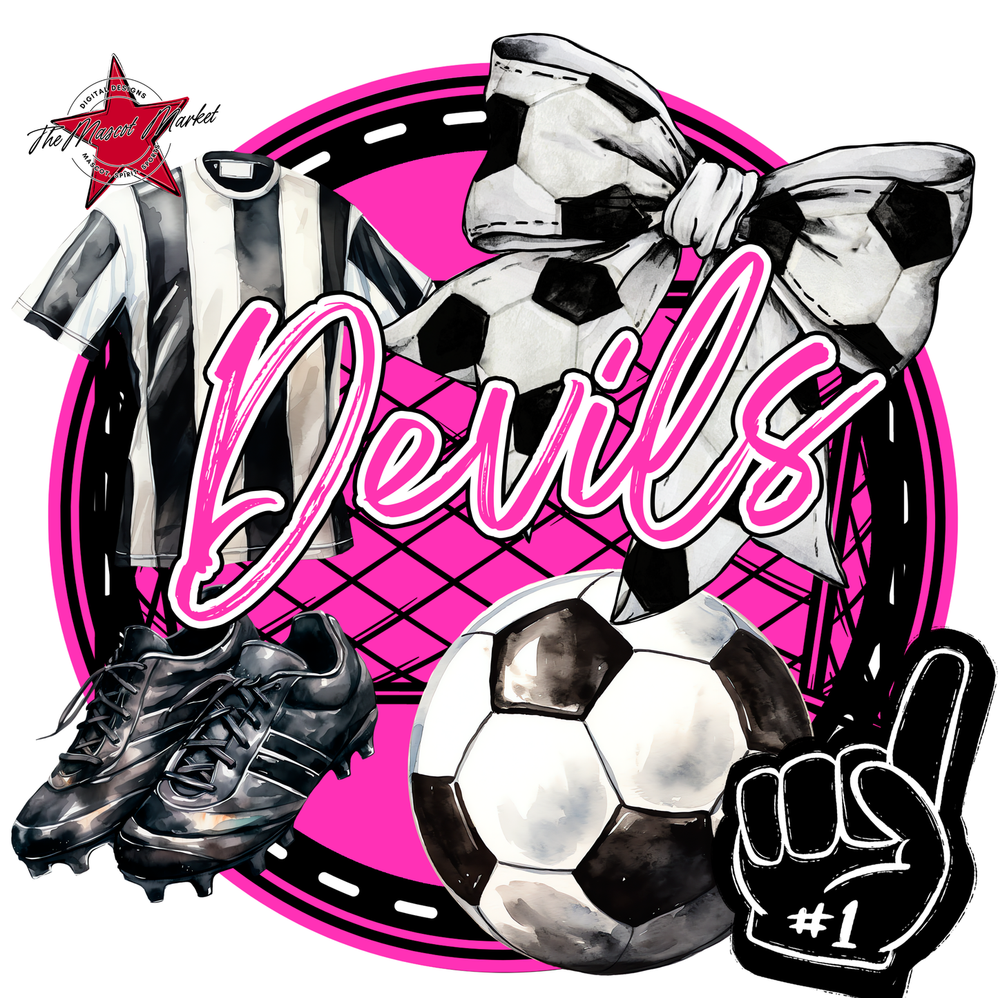 Devils Circle Soccer Design-Pink