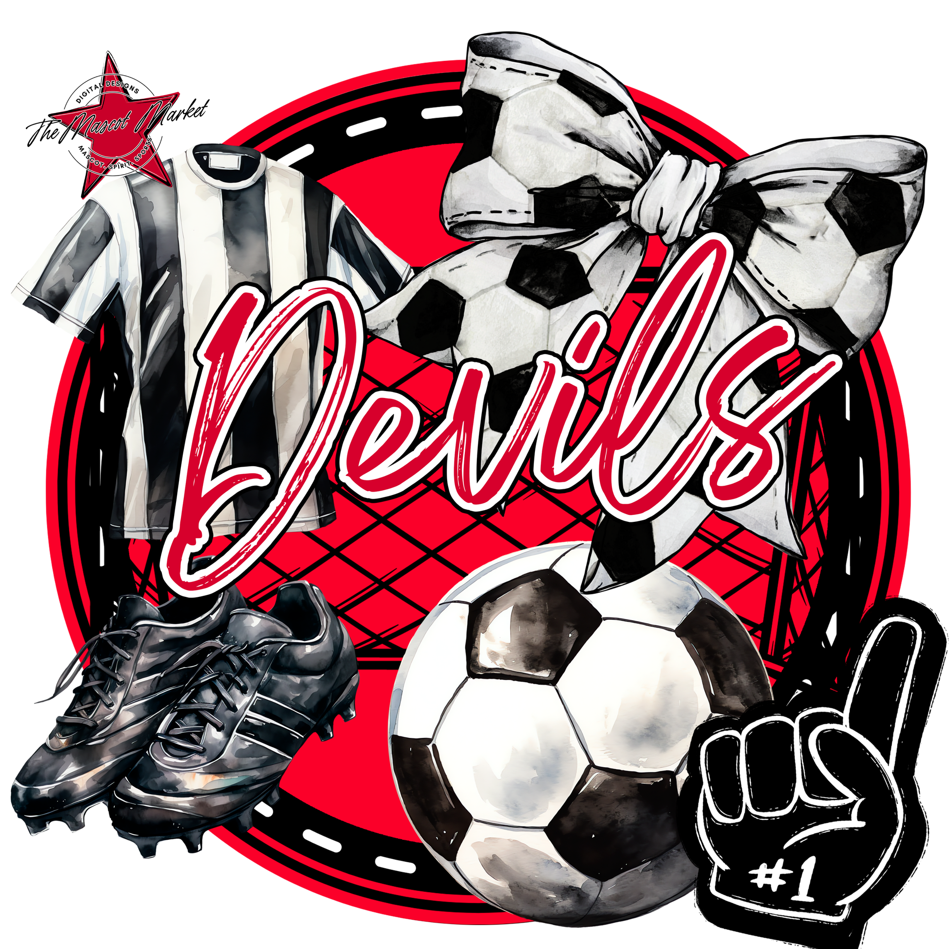 Devils Circle Soccer Design-Red