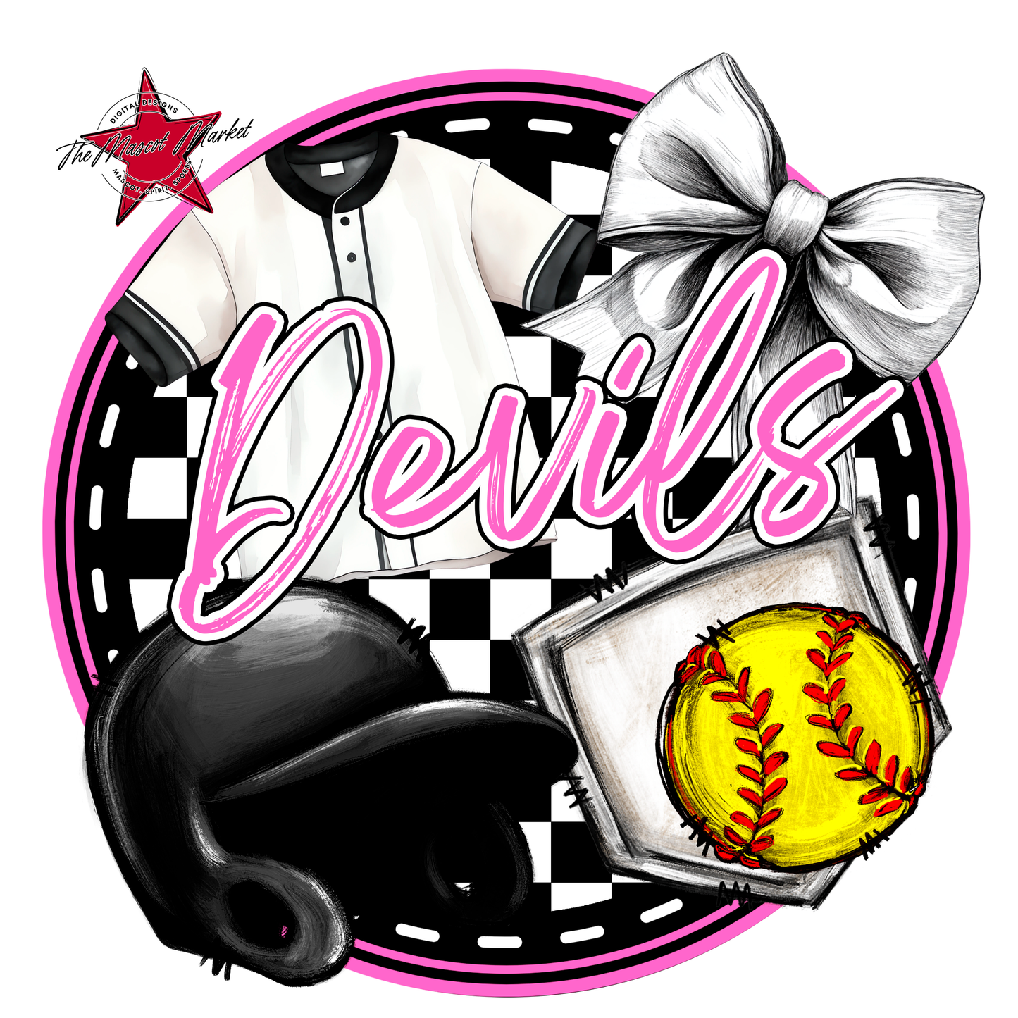Devils Circle Softball Design-Baby Pink