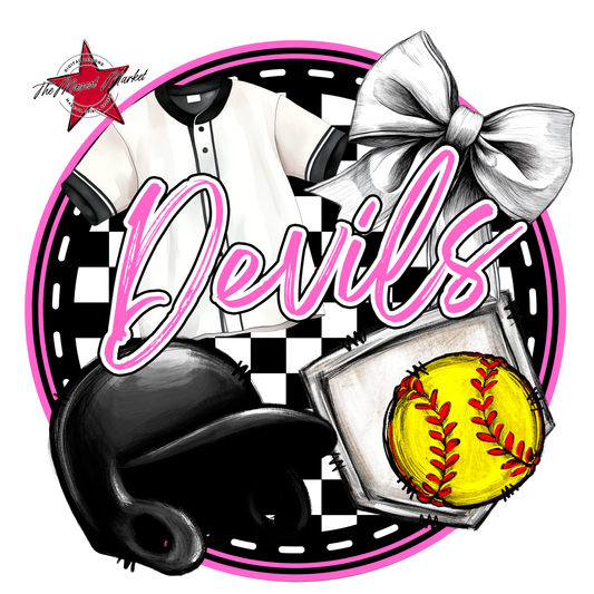 Devils Circle Softball Design-Baby Pink