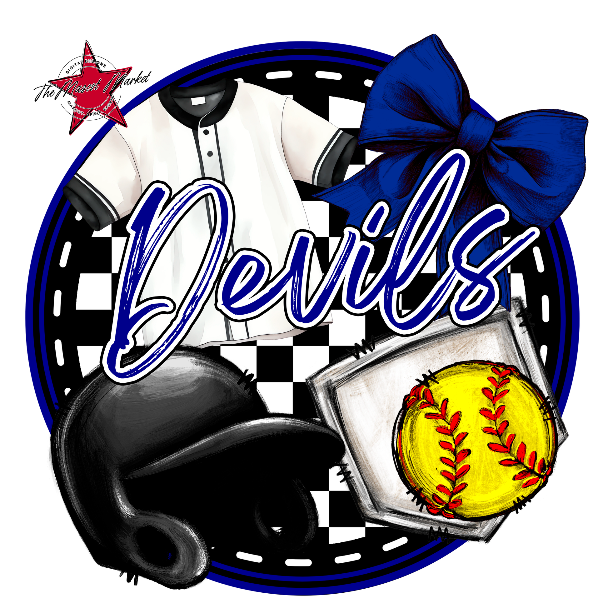 Devils Circle Softball Design-Blue