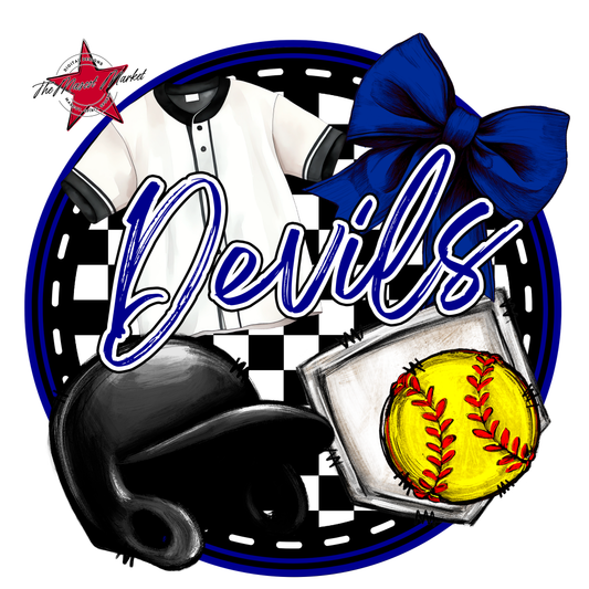 Devils Circle Softball Design-Blue