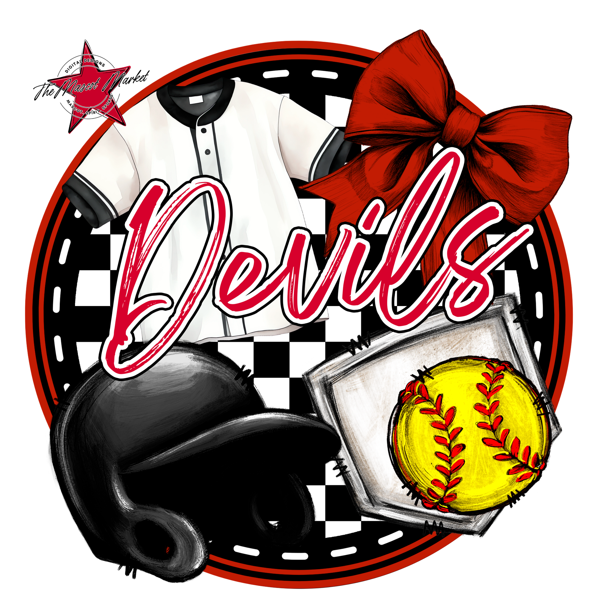 Devils Circle Softball Design-Red