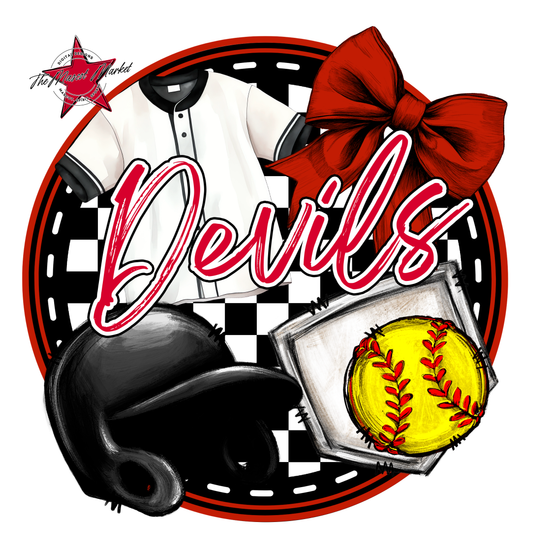 Devils Circle Softball Design-Red