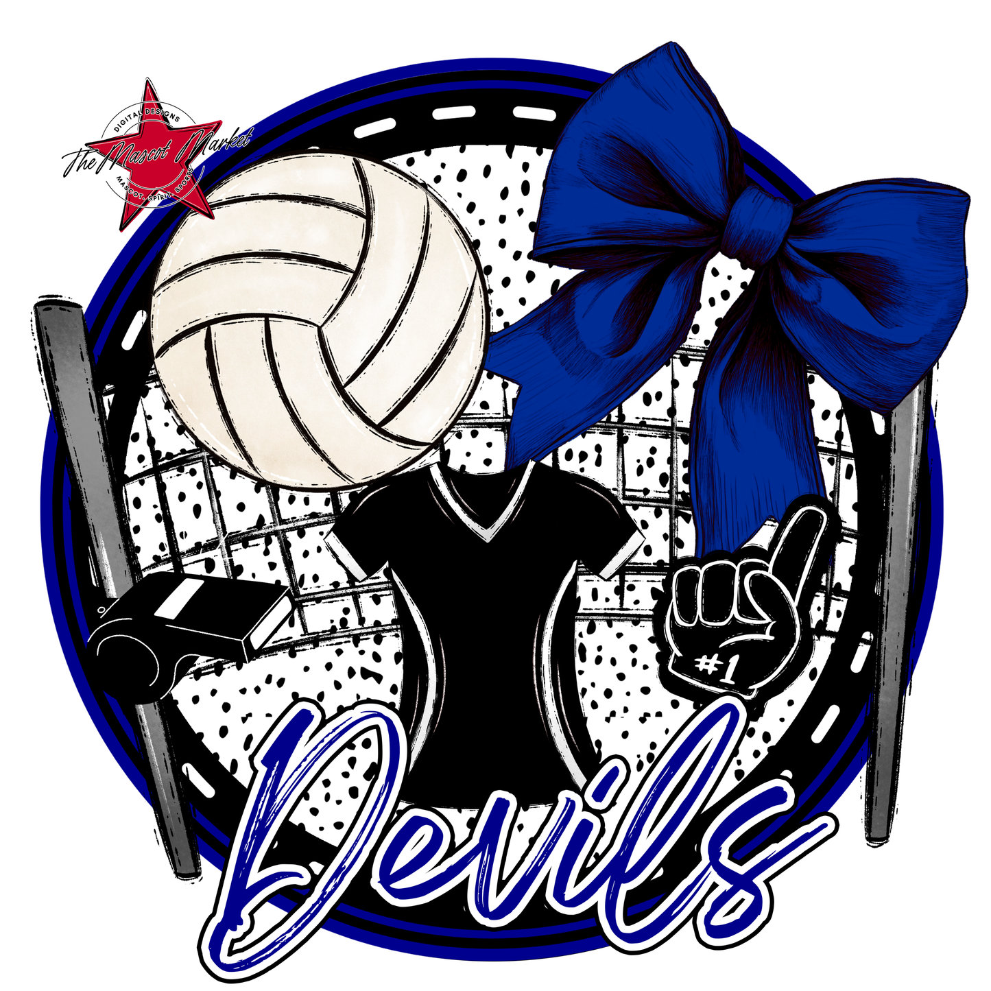 Devils Circle Volleyball Design-Blue