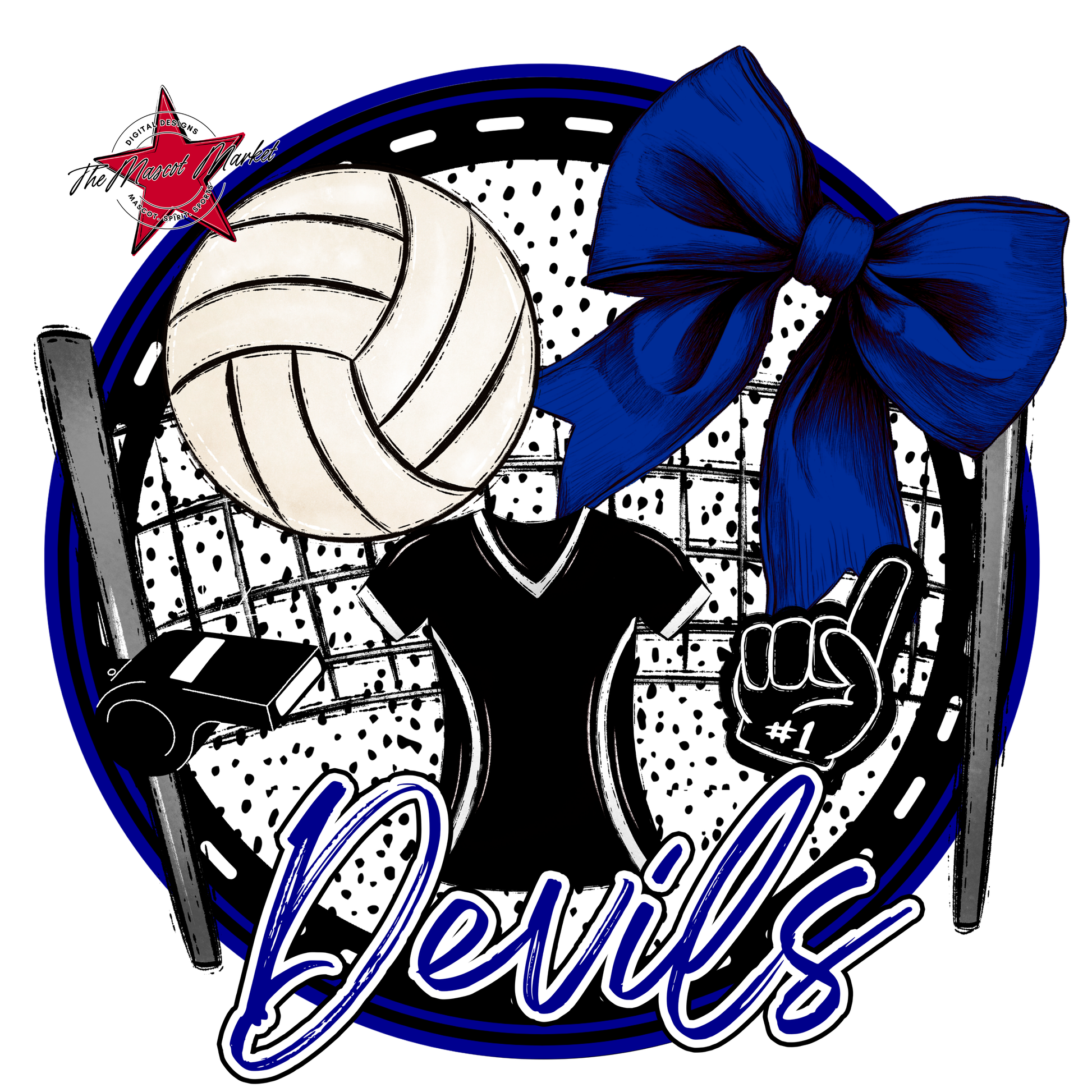 Devils Circle Volleyball Design-Blue