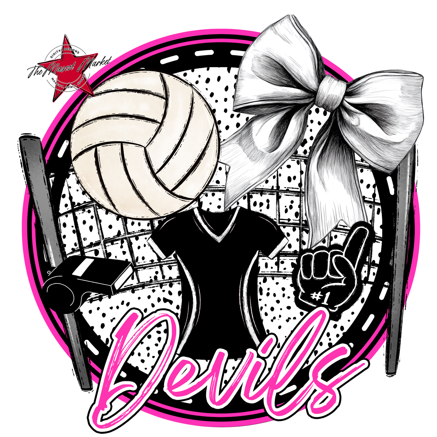 Devils Circle Volleyball Design-Pink