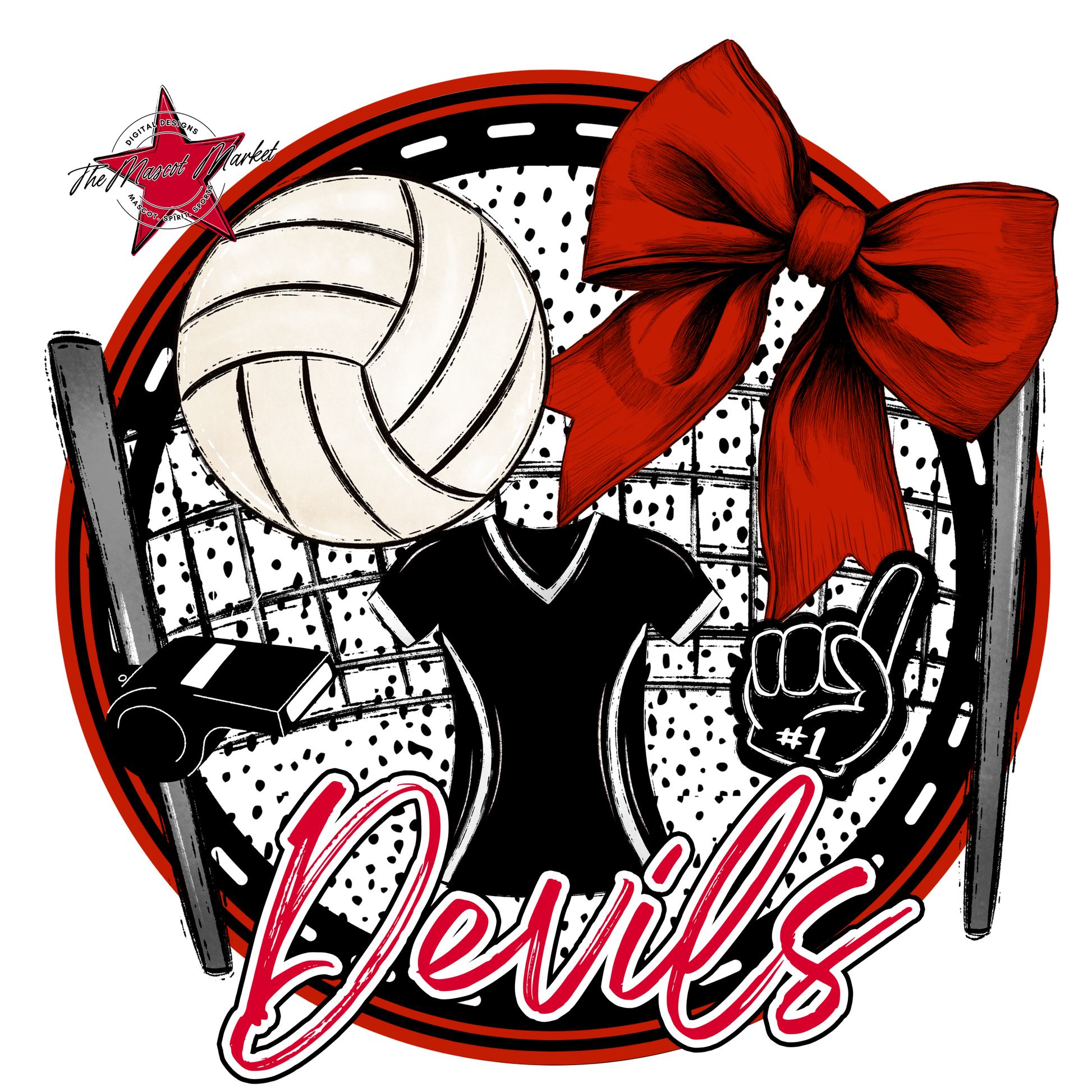 Devils Circle Volleyball Design-Red