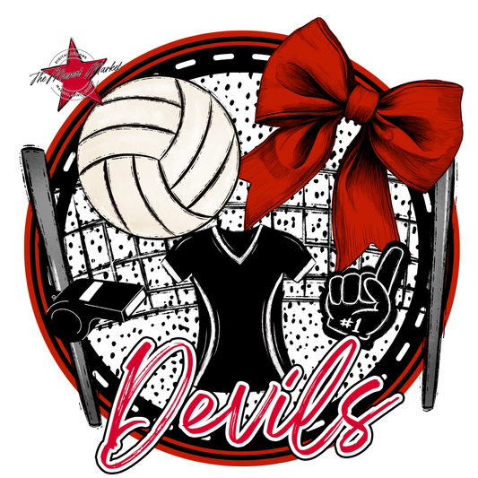 Devils Circle Volleyball Design-Red