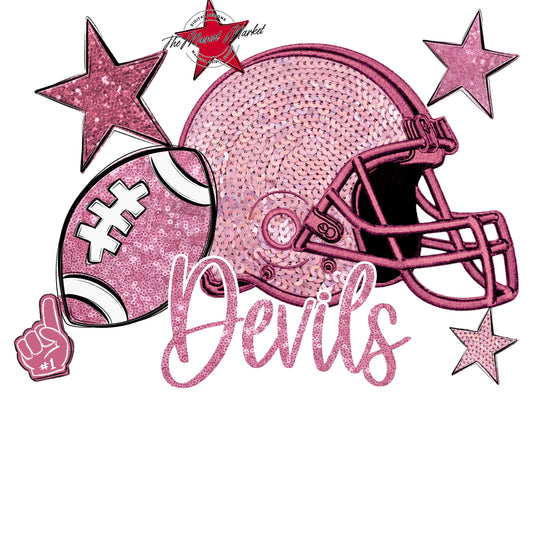 Devils Football Embroidered Sequins Design-Pink Out