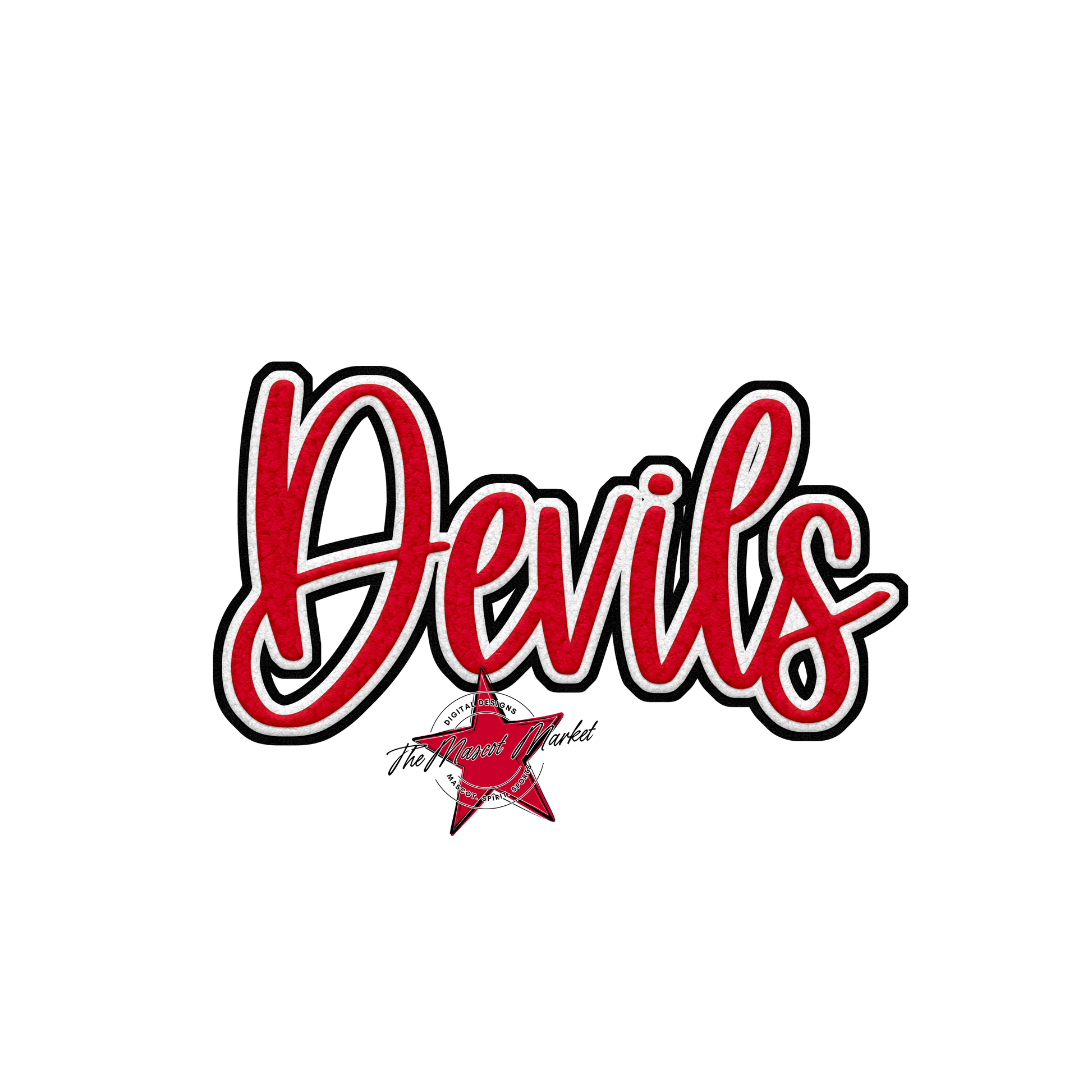 Devils Faux Chenille Patch-Red