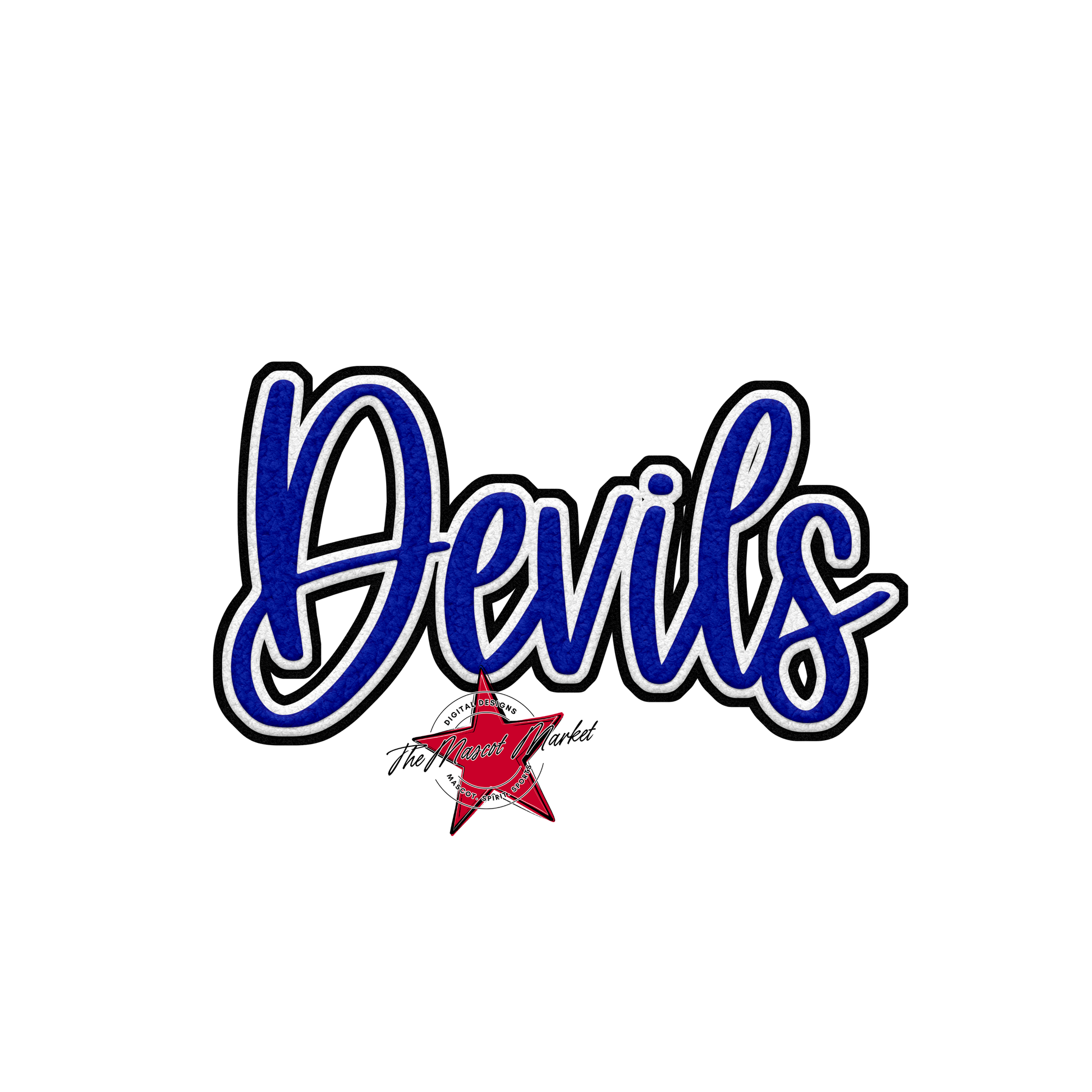 Devils Faux Chenille Patch-Royal Blue