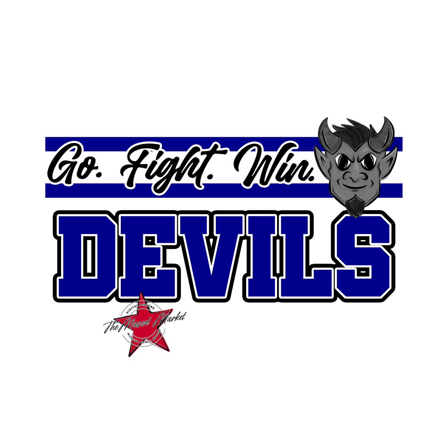 Devils Go Fight Win Mascot Lines-Blue