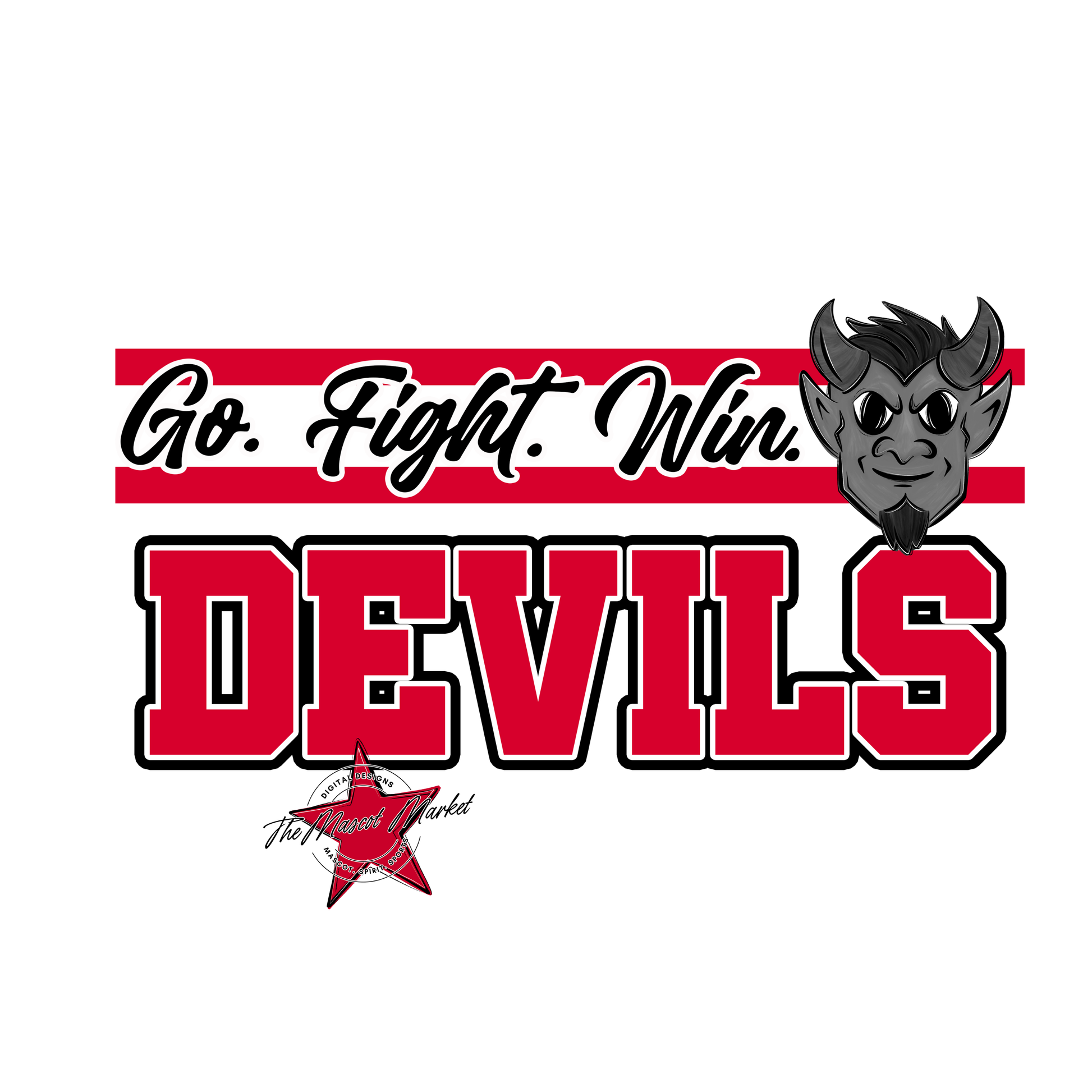 Devils Go Fight Win Mascot Lines-Red