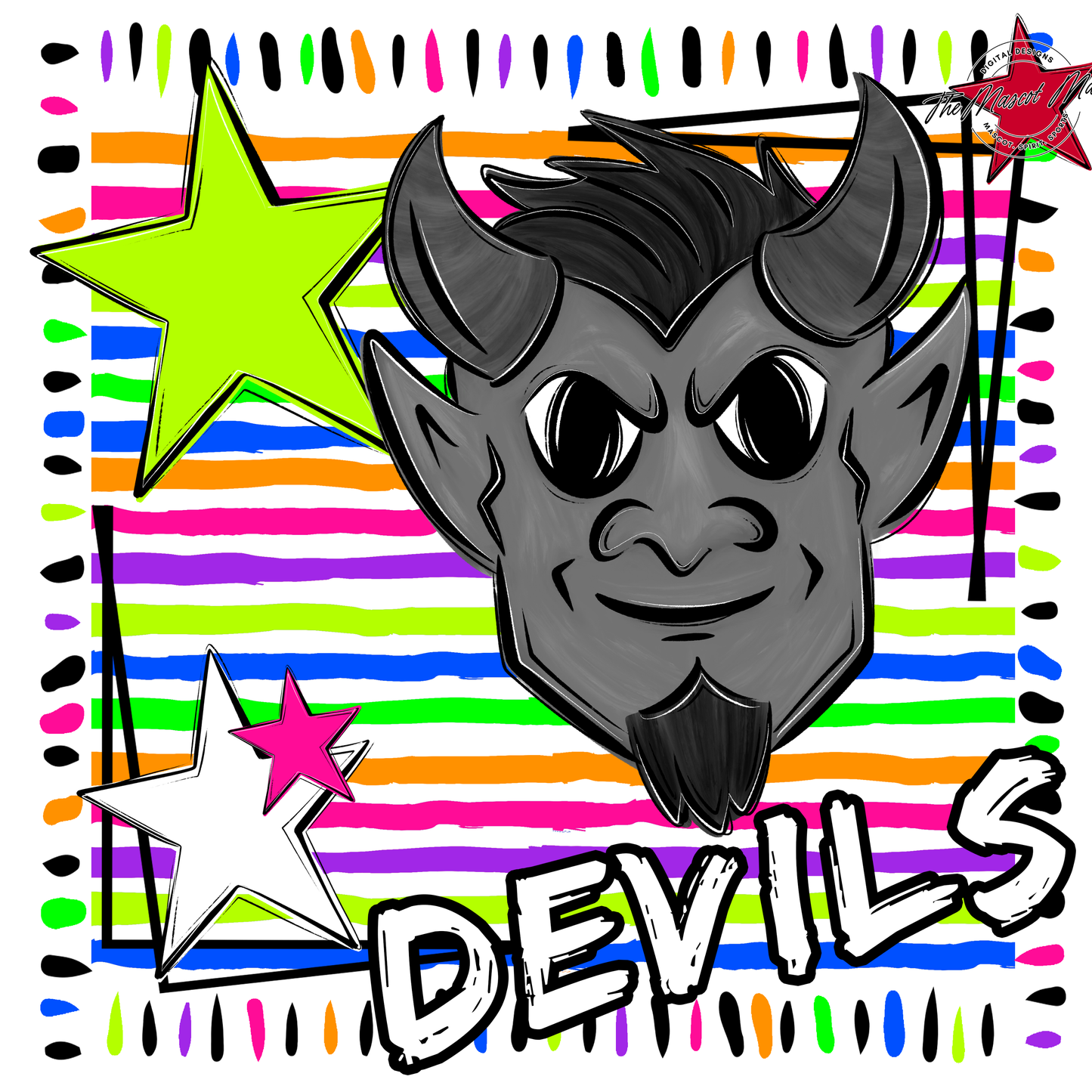 Devils Mascot Frame-Neon White