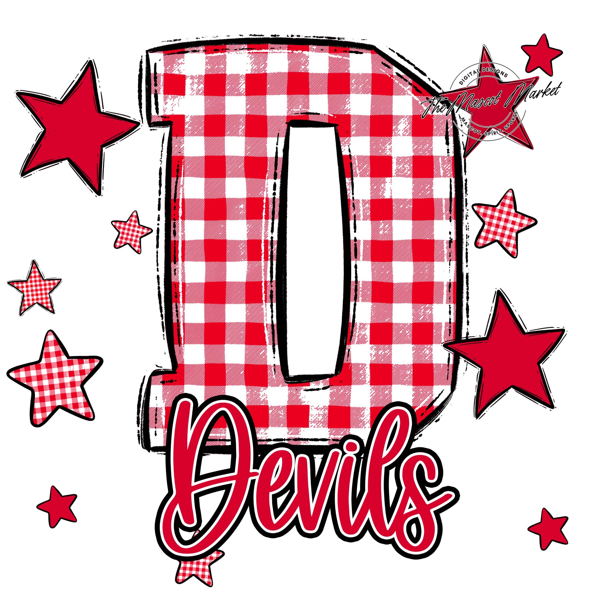 Devils Plaid Star Design-Red