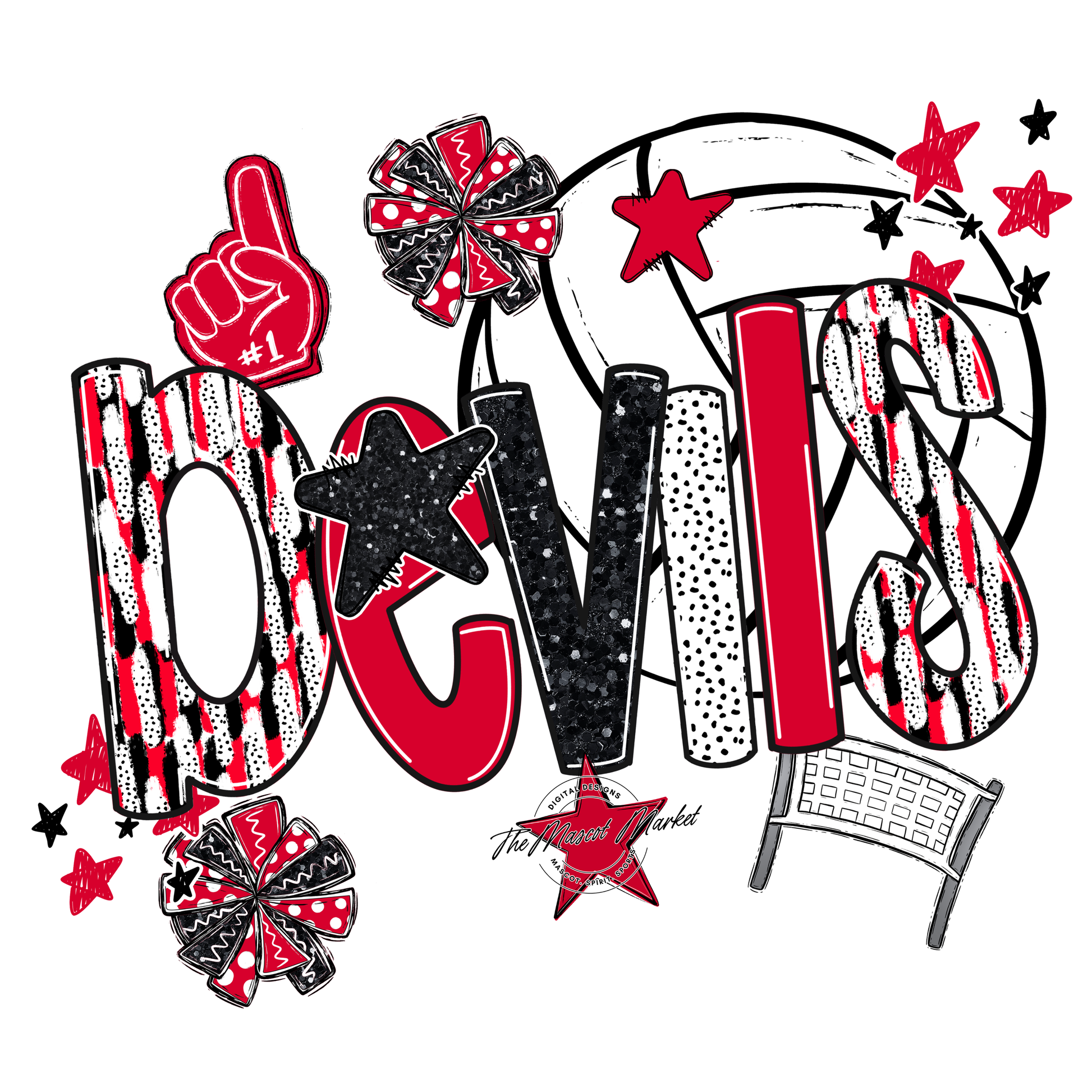 Devils Volleyball Scrape-Red