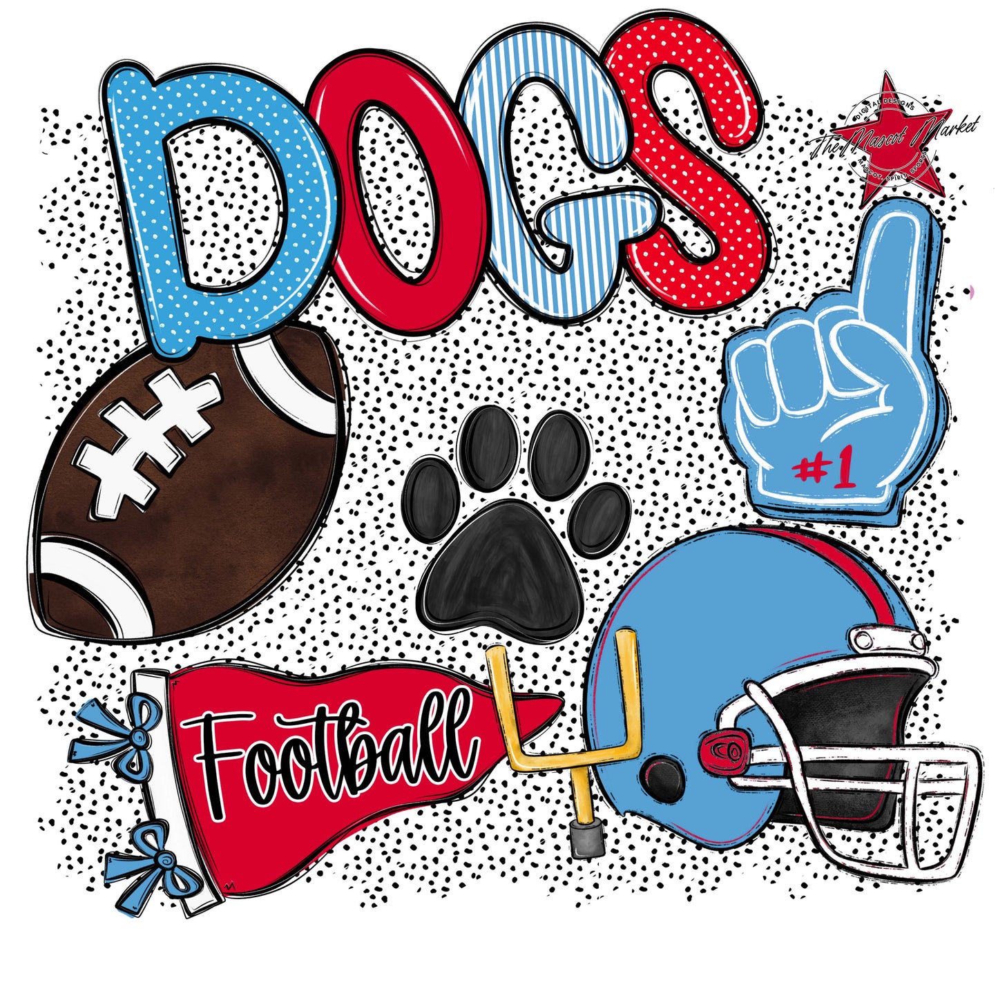 Dogs Football Spirit-Carolina Blue & Red