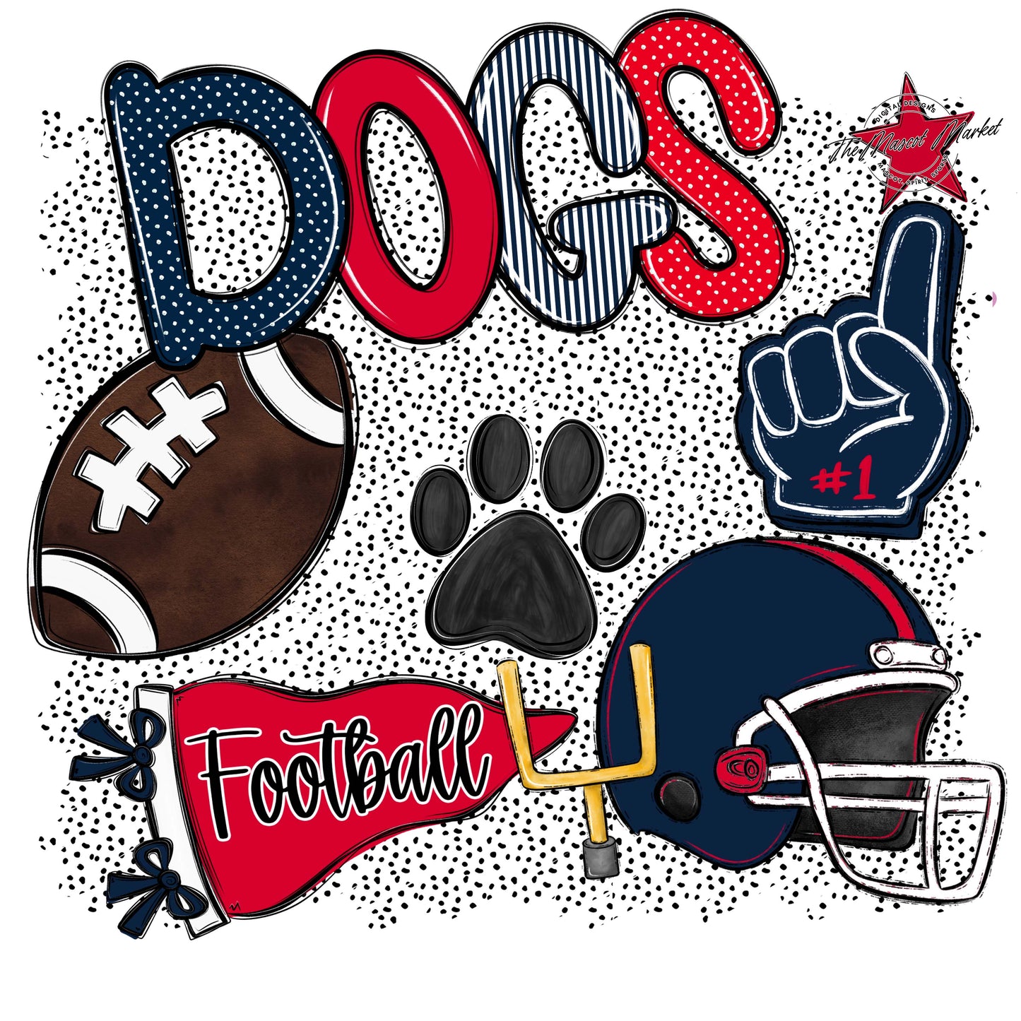 Dogs Football Spirit-Navy & Red
