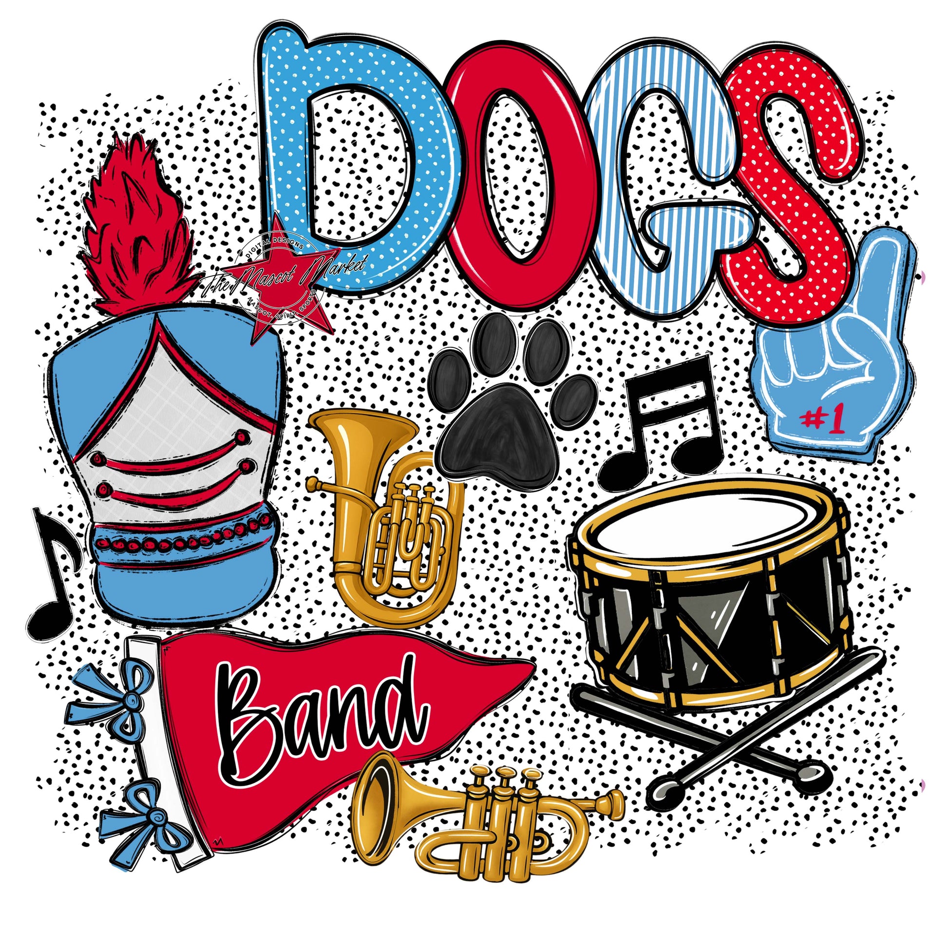 Dogs Band Spirit-Carolina Blue & Red