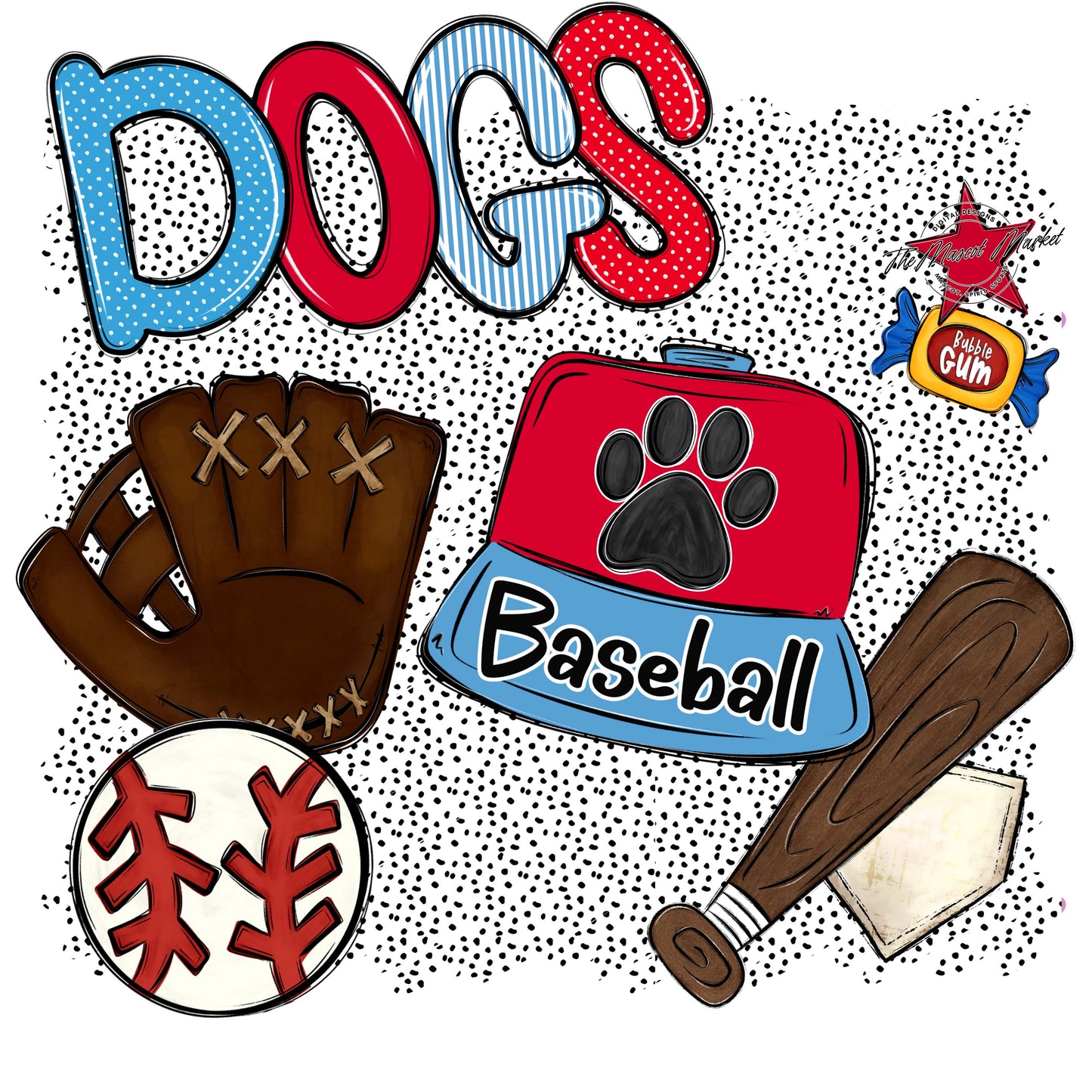Dogs Baseball Spirit-Carolina Blue & Red