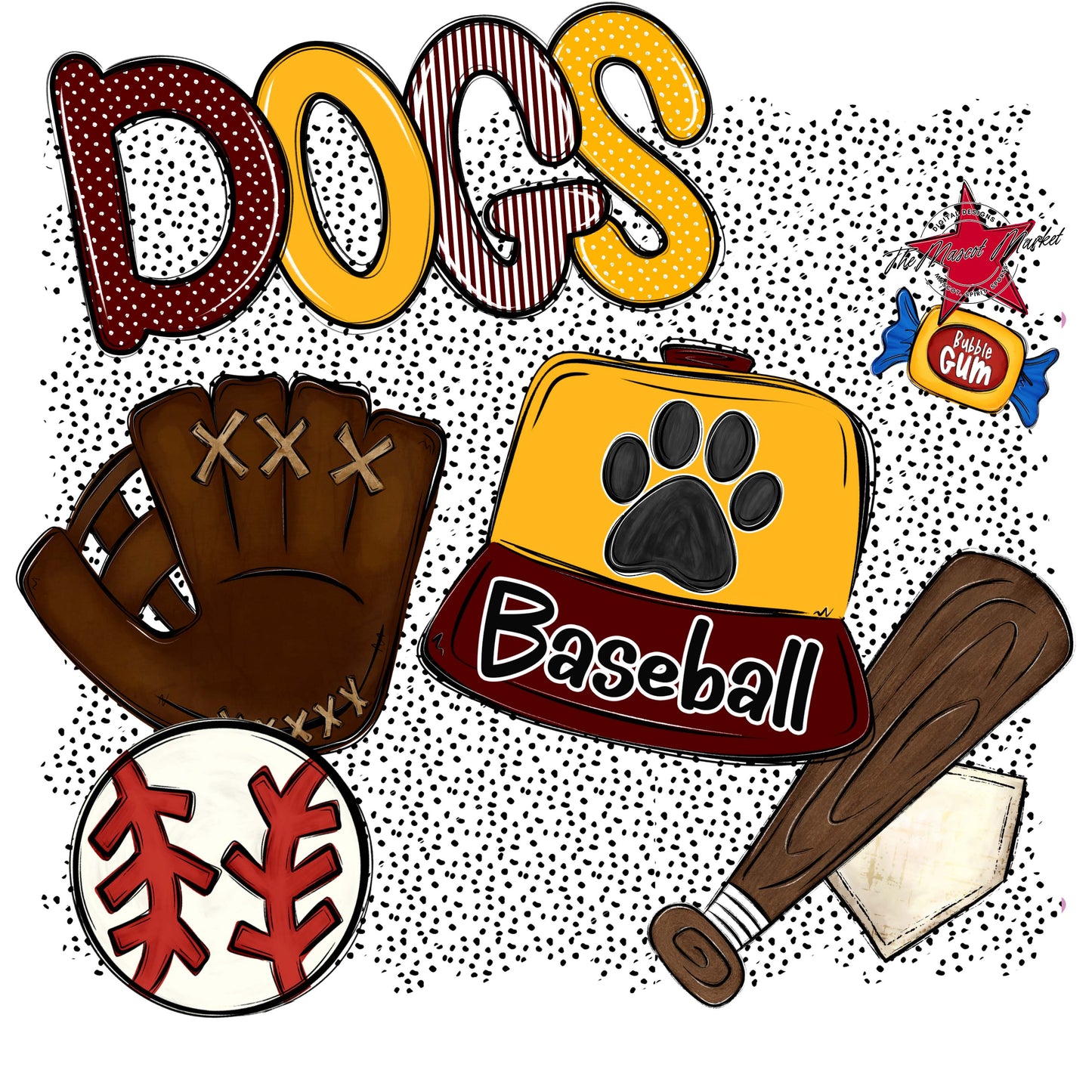 Dogs Baseball Spirit-Maroon & Yellow