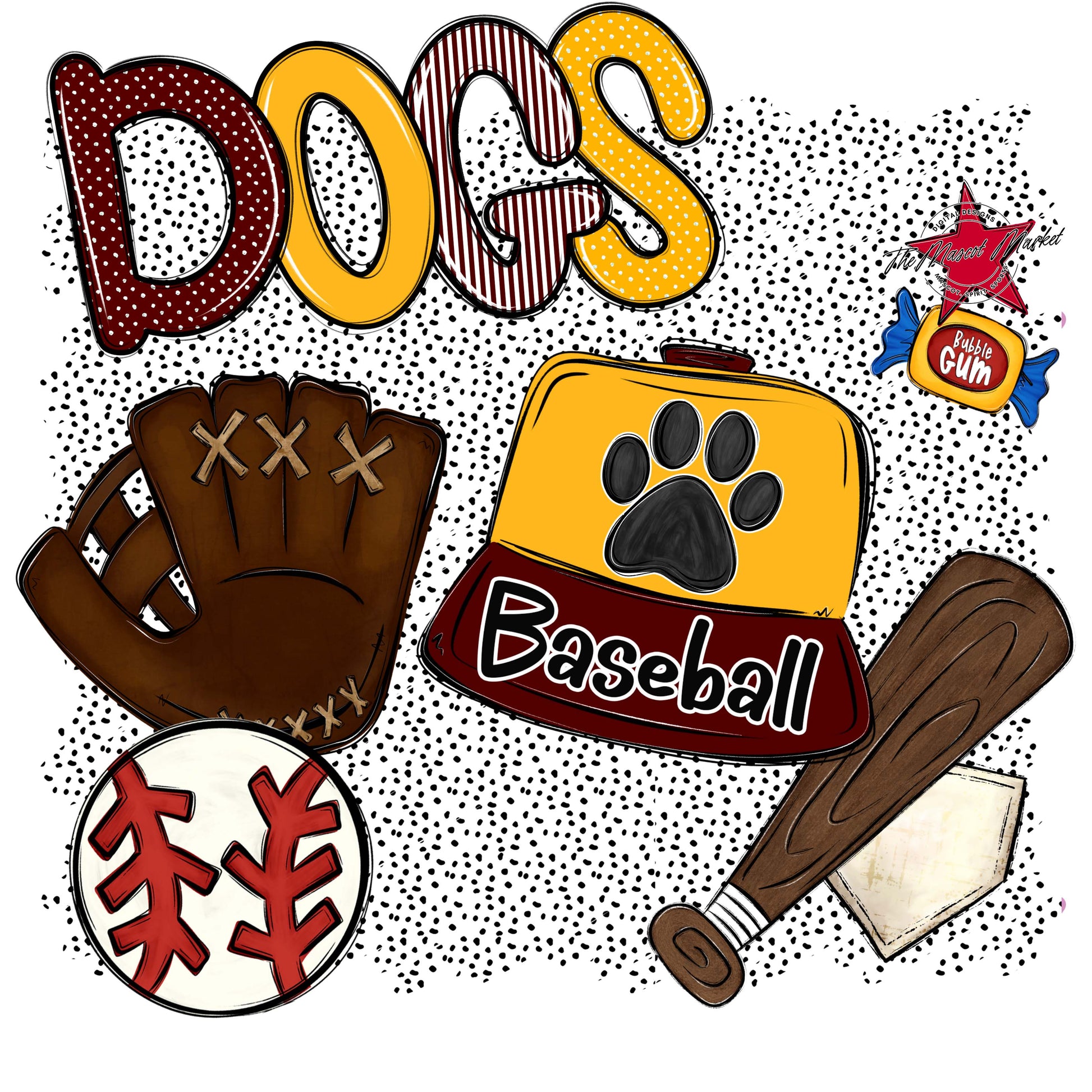 Dogs Baseball Spirit-Maroon & Yellow