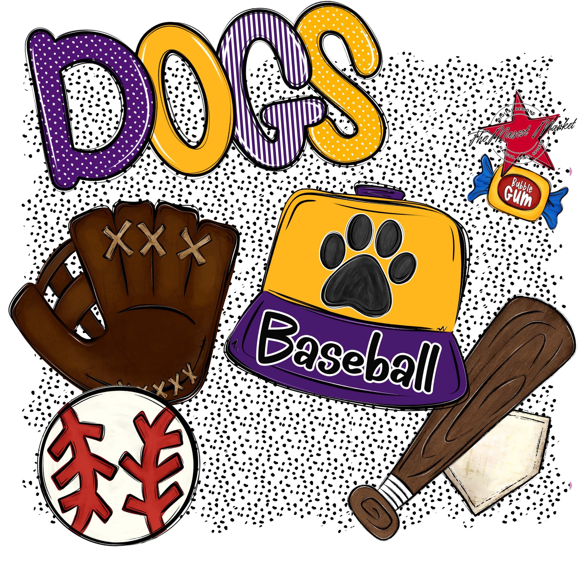 Dogs Baseball Spirit-Purple & Yellow