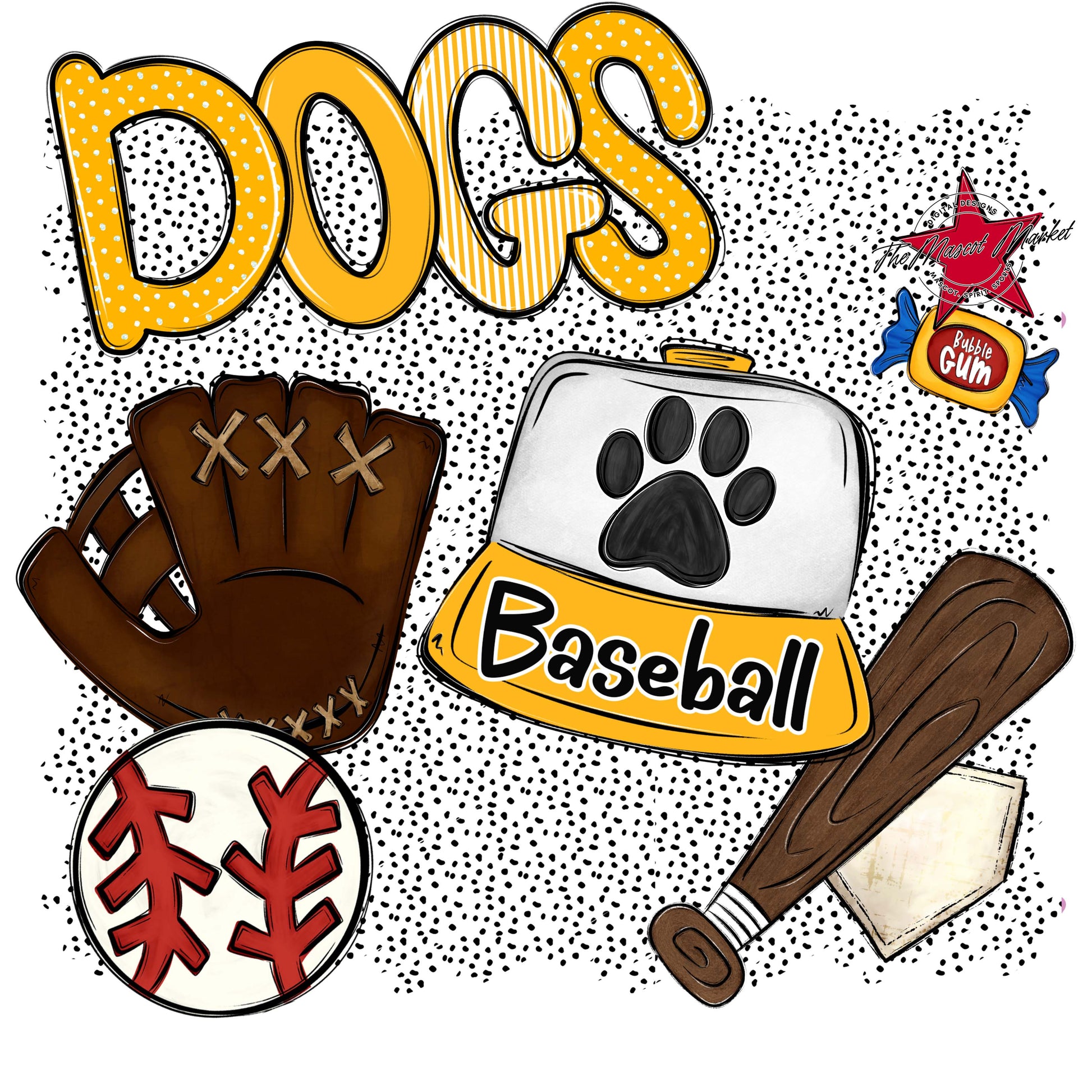 Dogs Baseball Spirit-Yellow