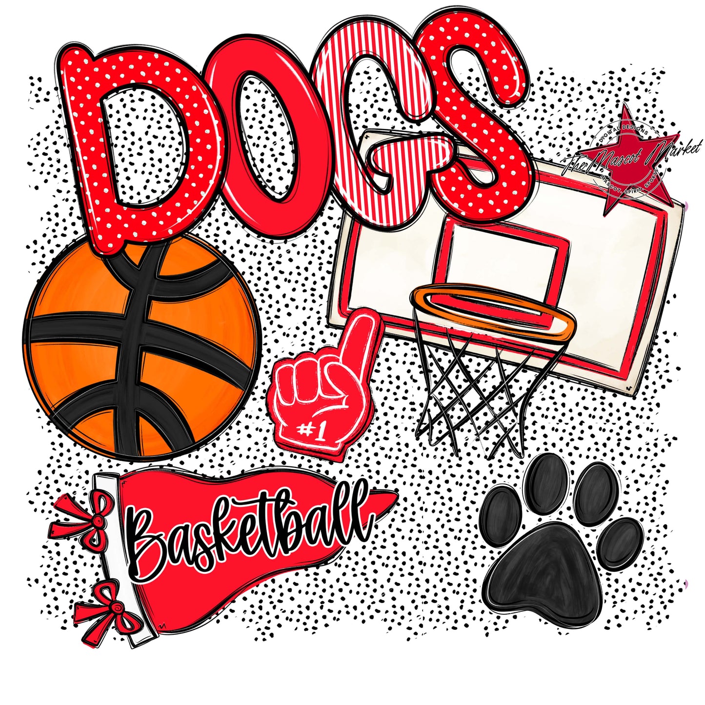 Dogs Basketball Spirit-Bright Red