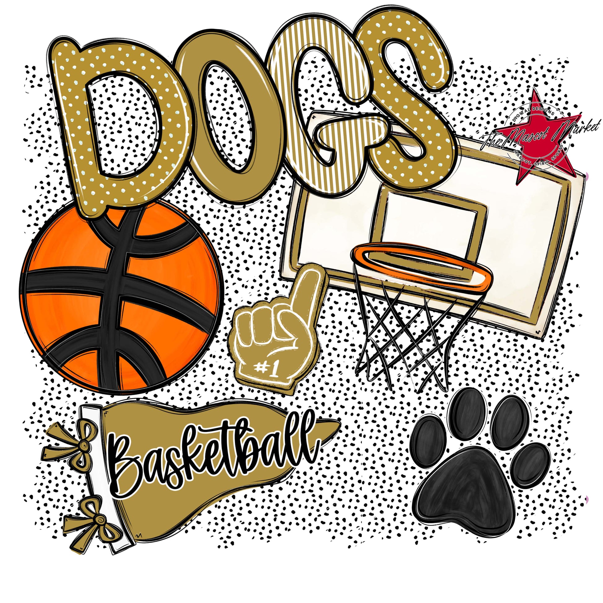 Dogs Basketball Spirit-Gold