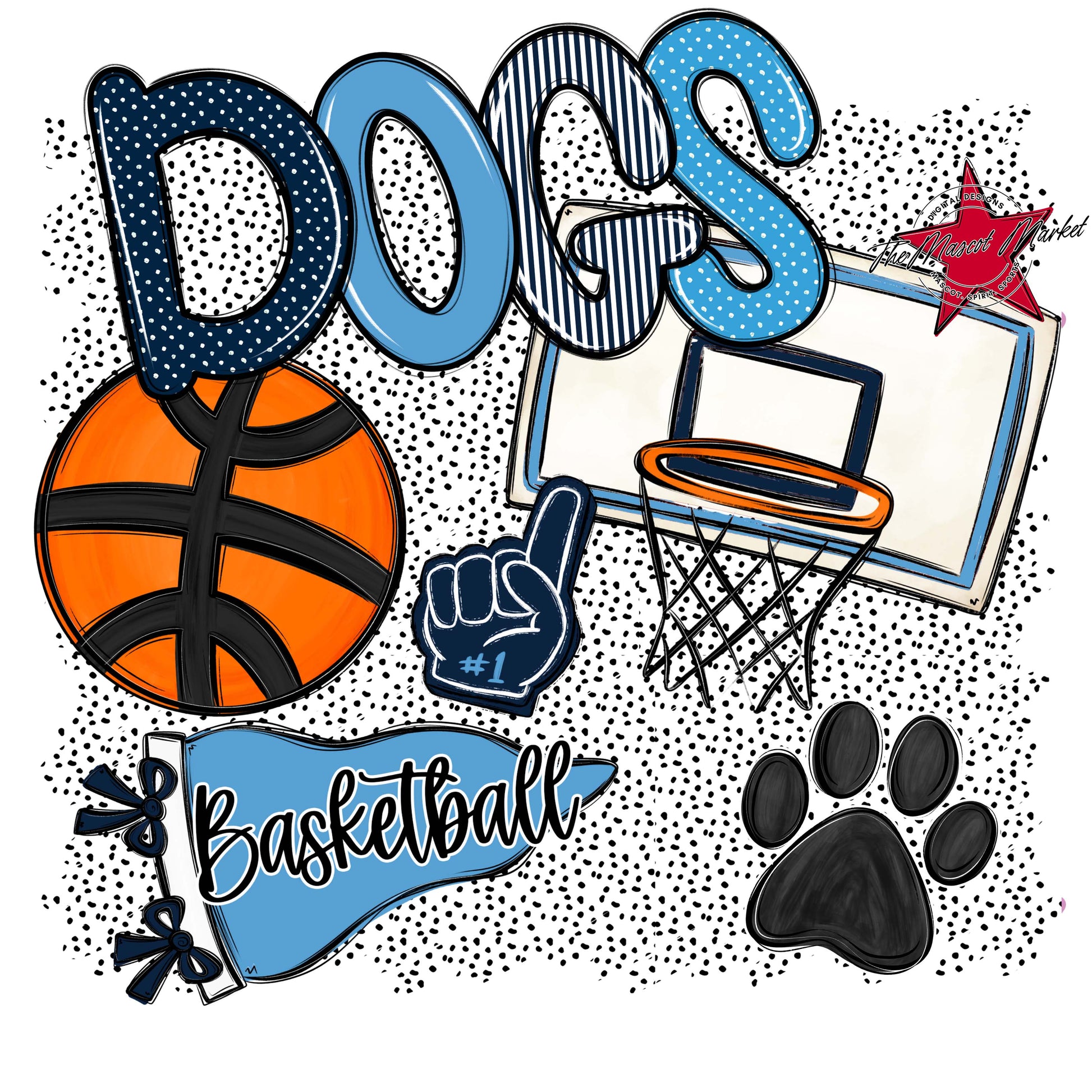Dogs Basketball Spirit-Navy & Carolina Blue