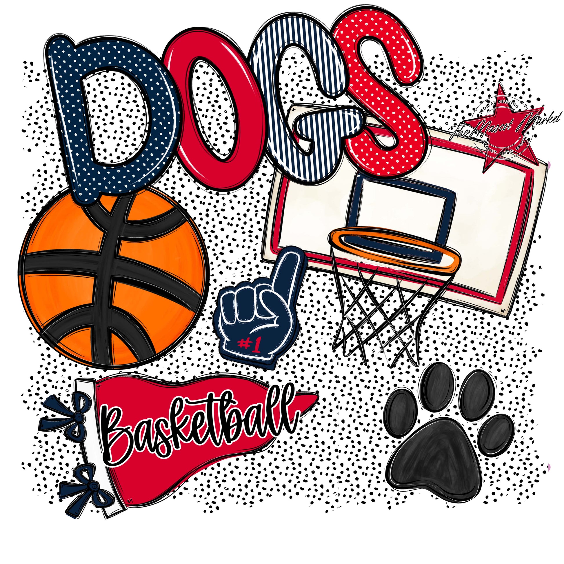 Dogs Basketball Spirit-Navy & Red