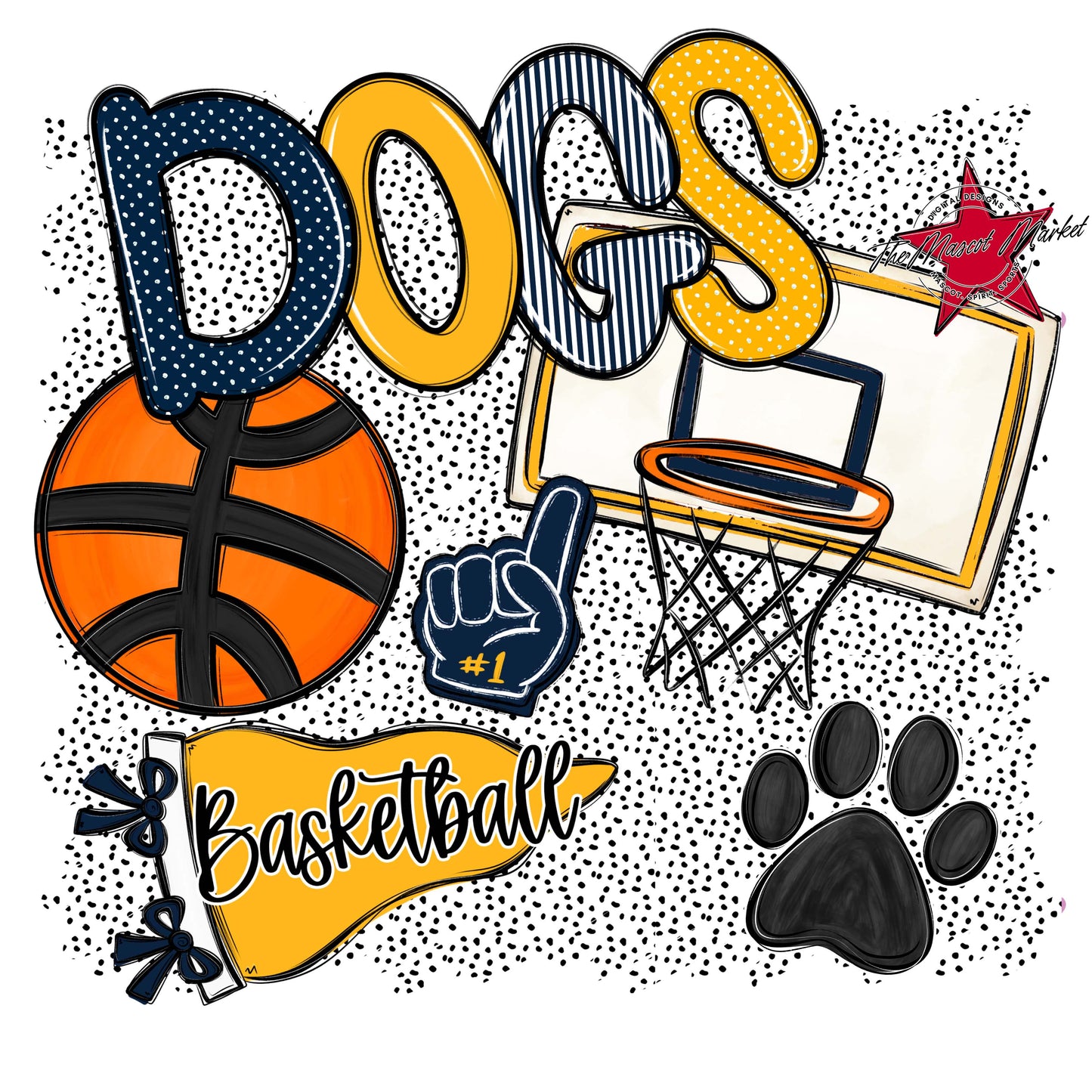 Dogs Basketball Spirit-Navy & Yellow