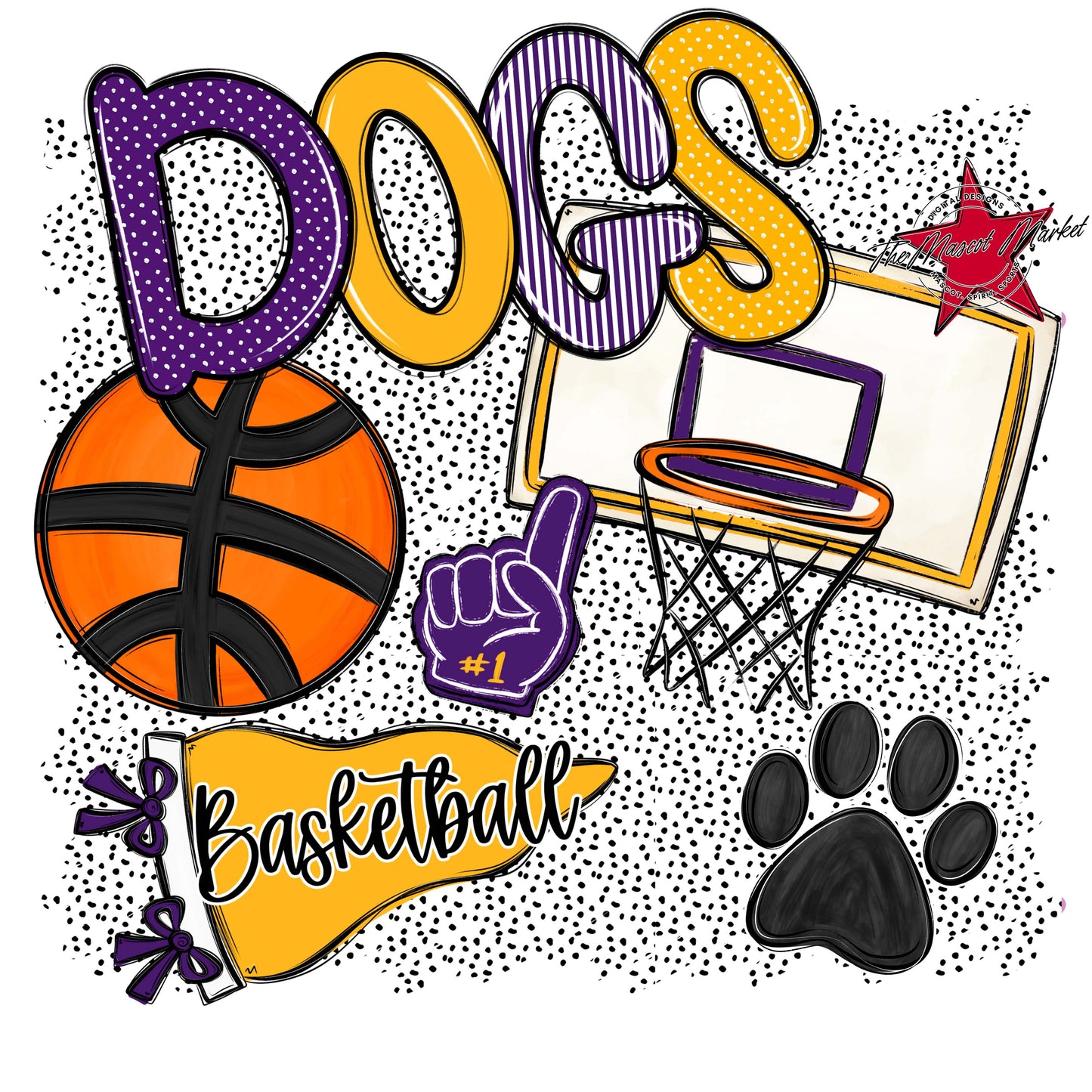 Dogs Basketball Spirit-Purple & Yellow