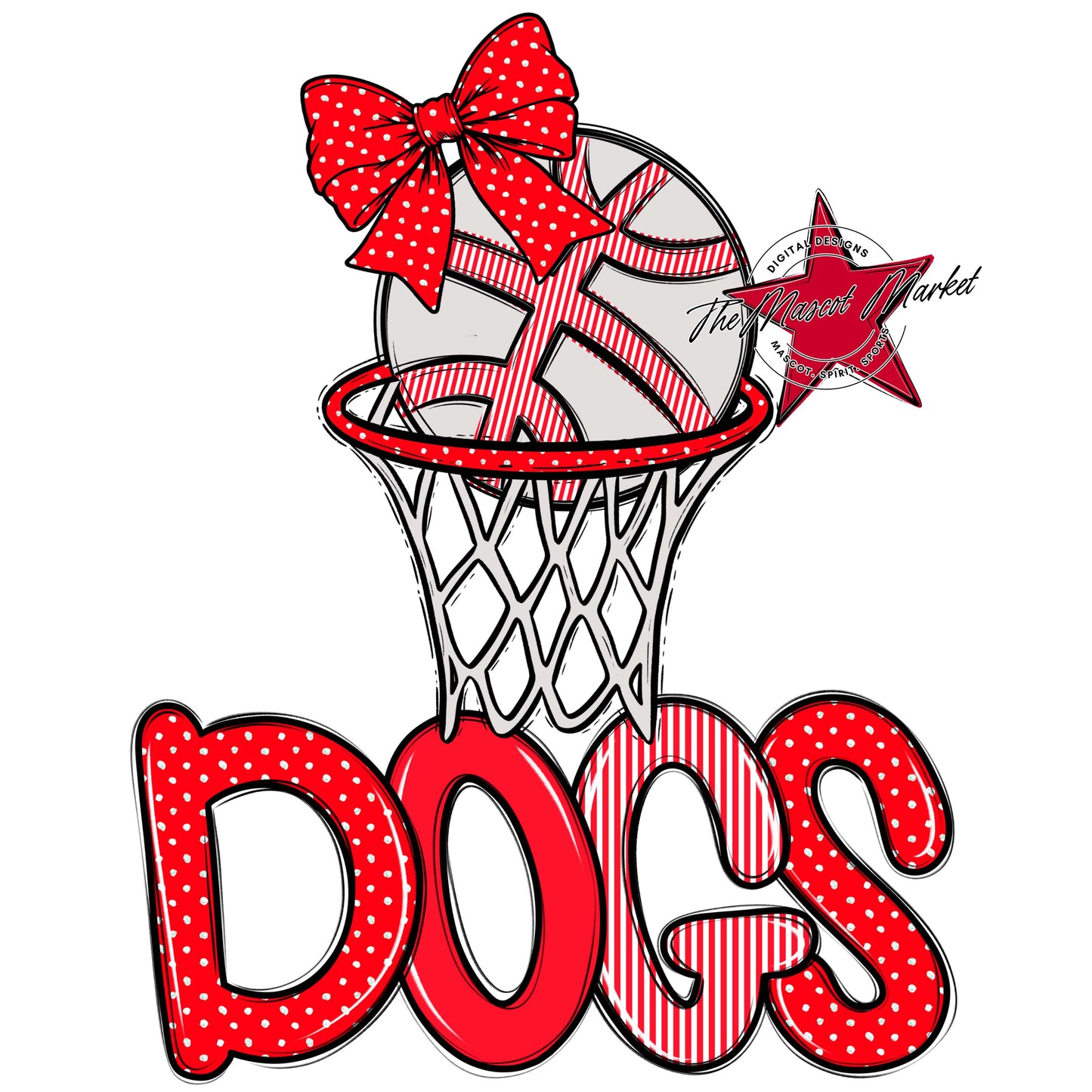 Dogs Basketball Spirit Design-Bright Red