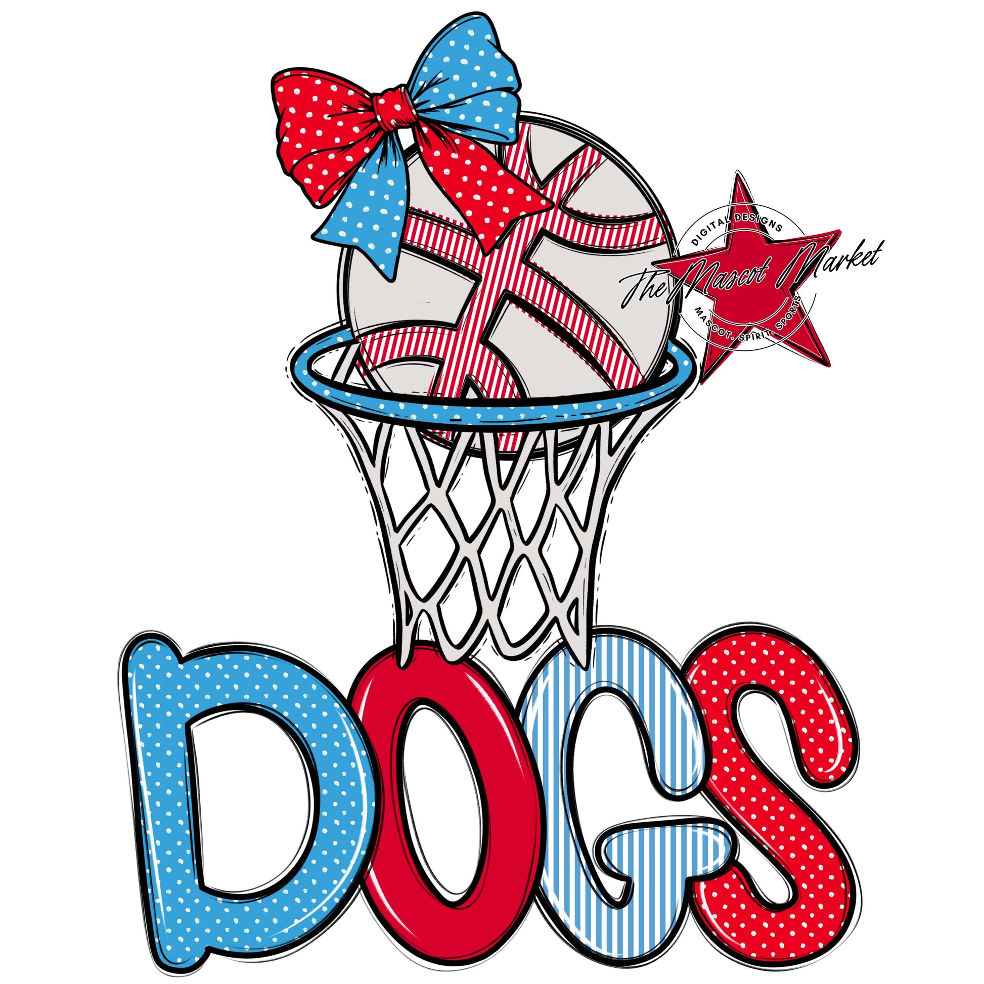 Dogs Basketball Spirit Design-Carolina Blue & Red