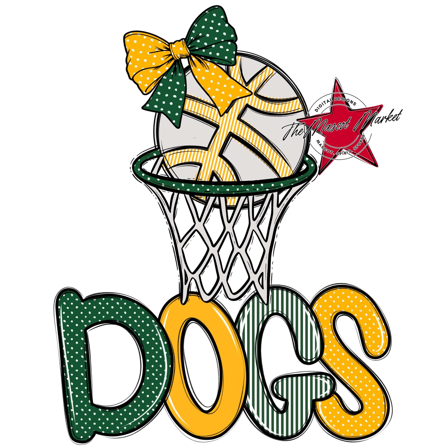 Dogs Basketball Spirit Design-Green & Yellow