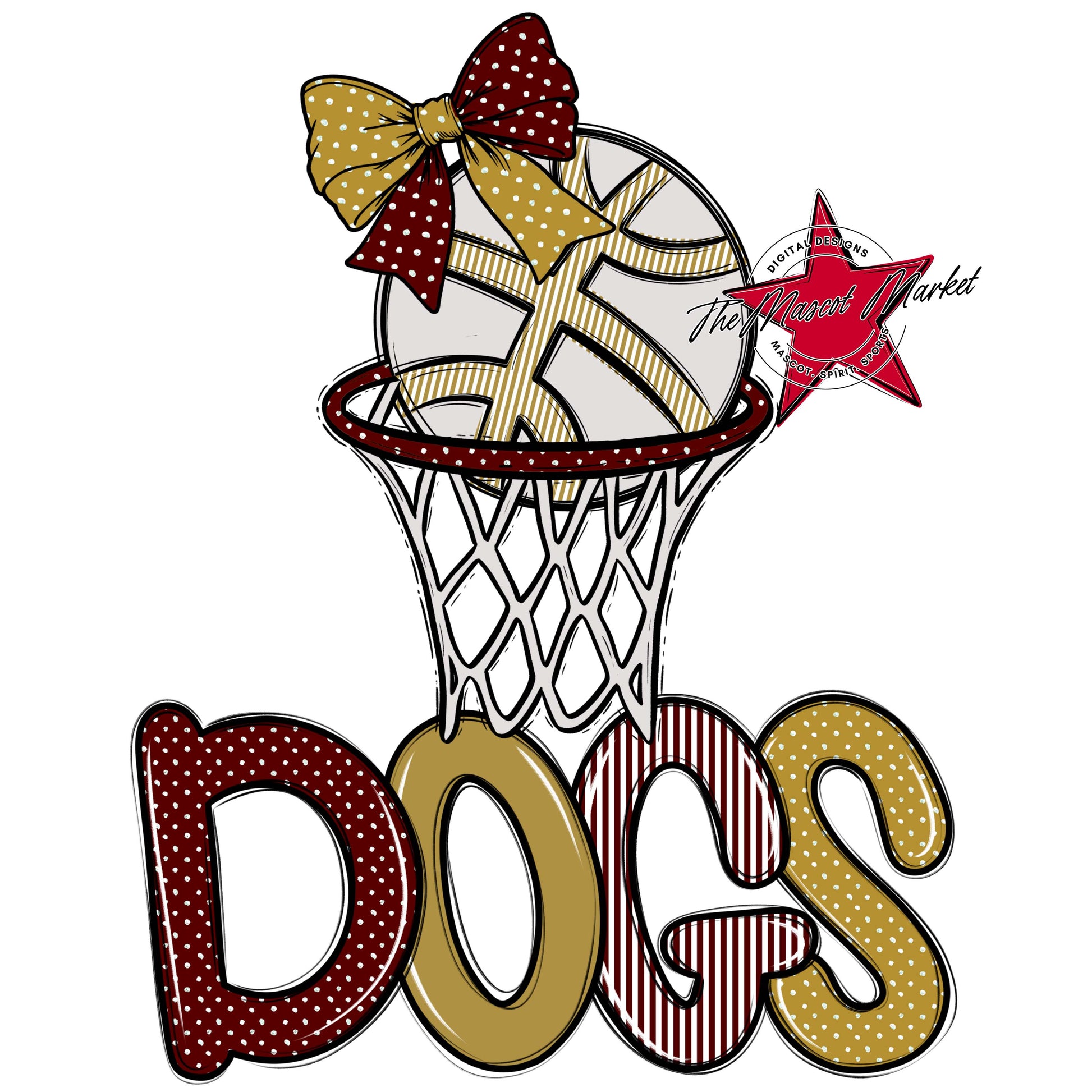 Dogs Basketball Spirit Design-Maroon & Gold