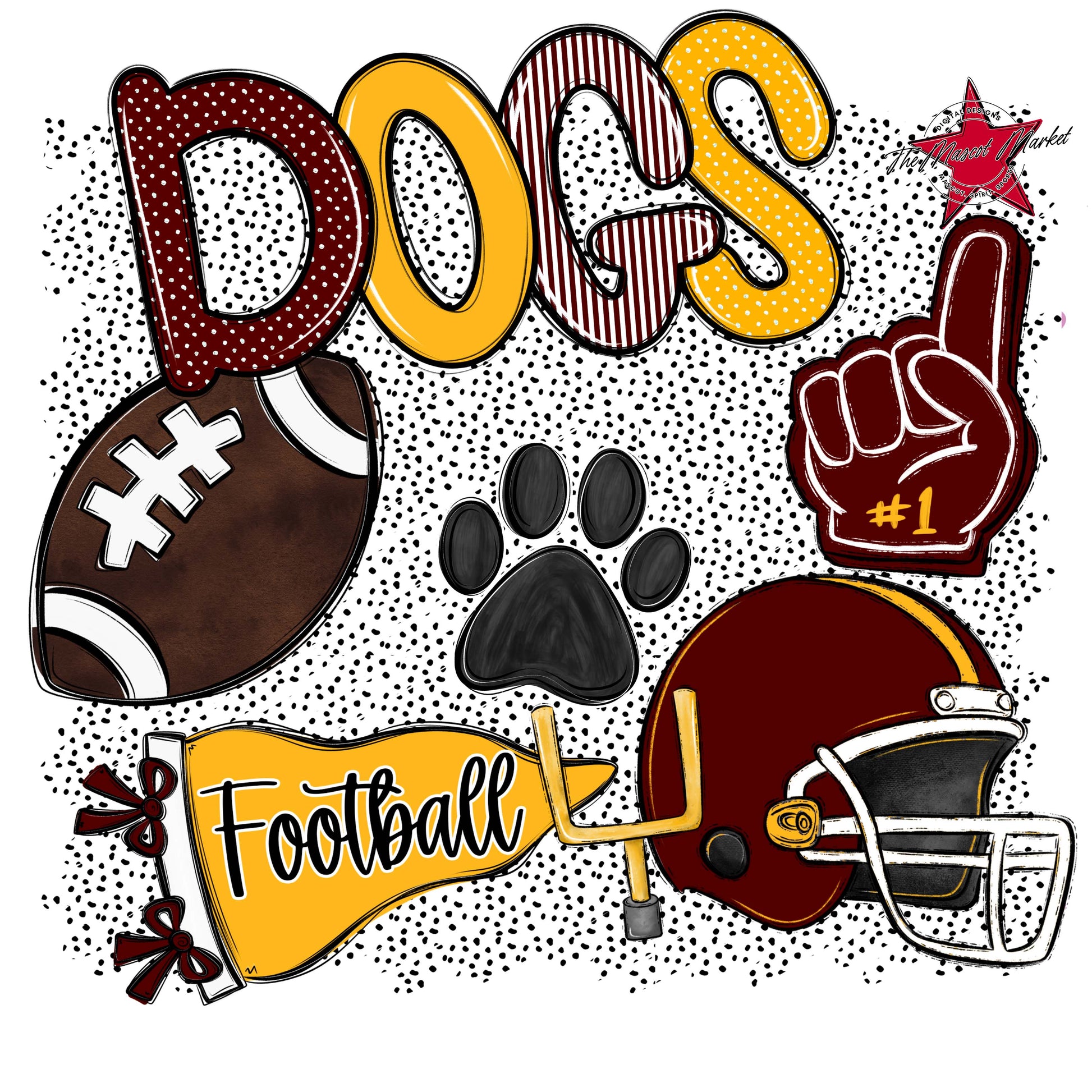 Dogs Football Spirit-Maroon & Yellow