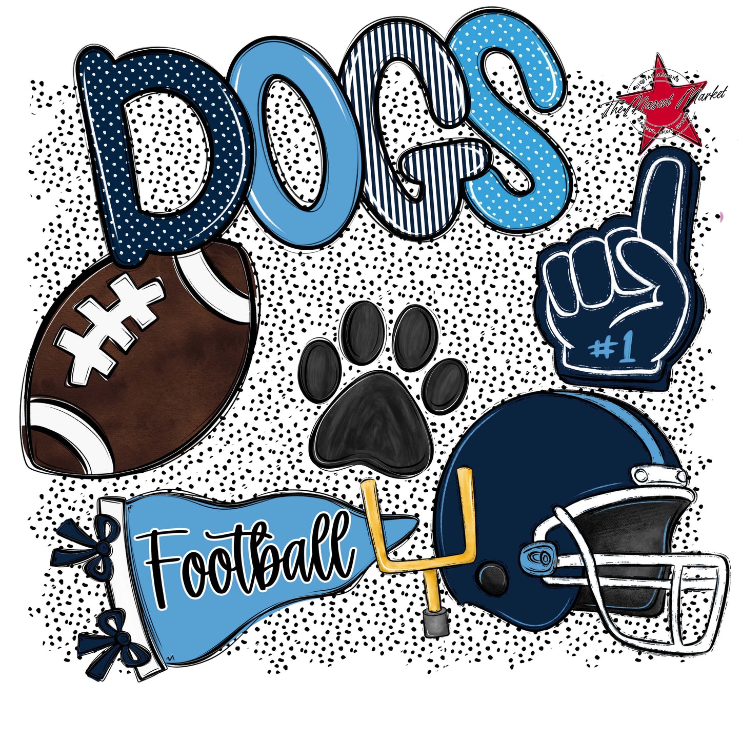 Dogs Football Spirit-Navy & Carolina Blue