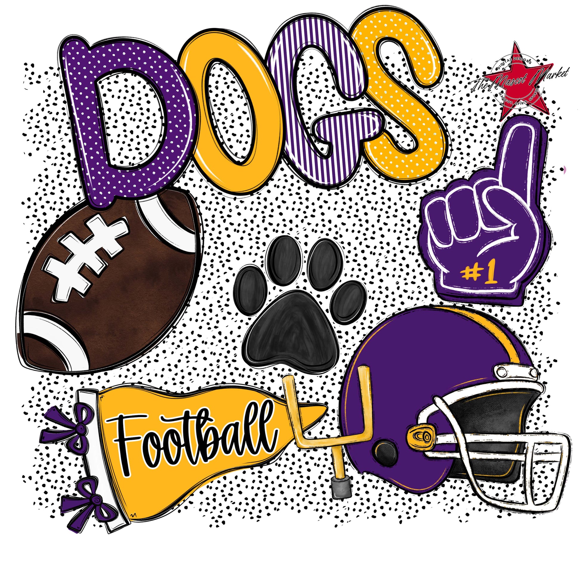 Dogs Football Spirit-Purple & Yellow